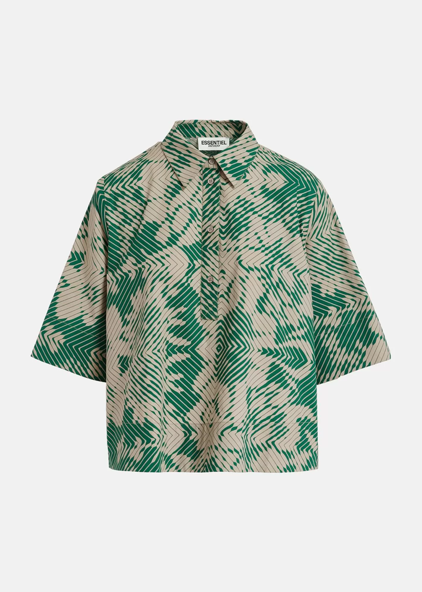 Cheap Beige and dark green button-down shirt with geometric print Fall 2024 Collection | Prints