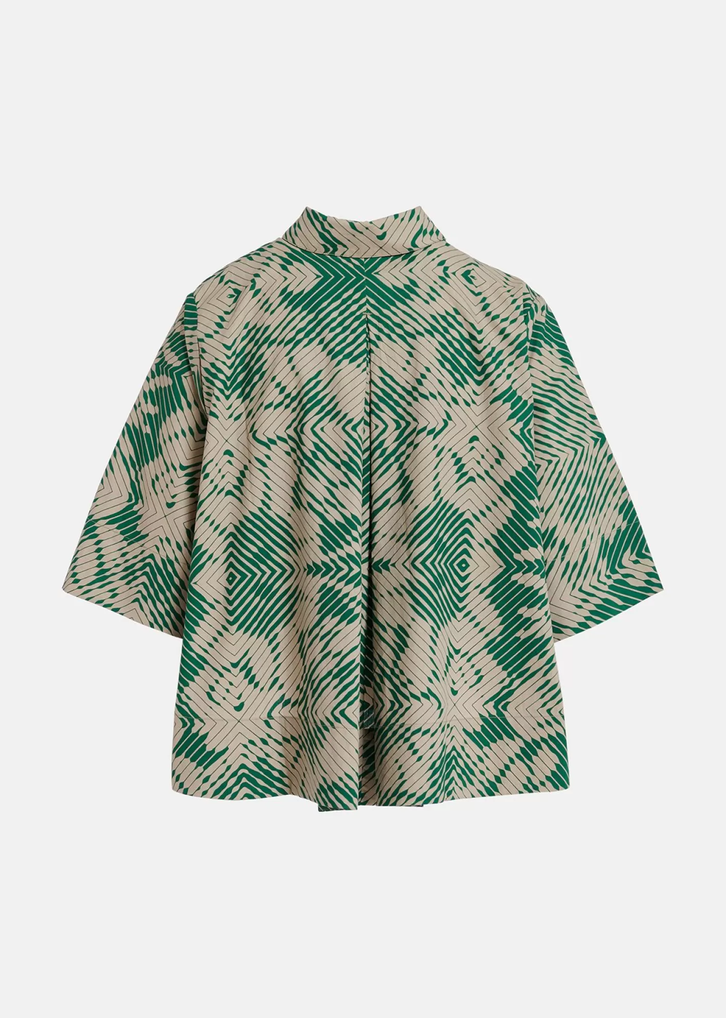 Cheap Beige and dark green button-down shirt with geometric print Fall 2024 Collection | Prints