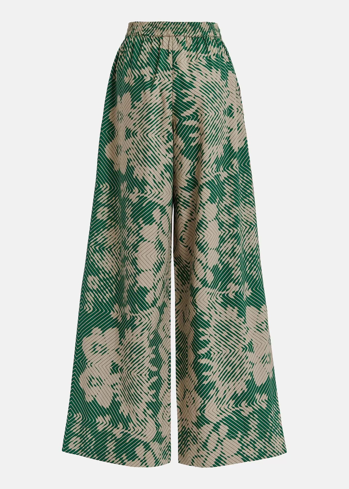 Best Sale Beige and dark green wide-leg pants with geometric print Fall 2024 Collection | Prints