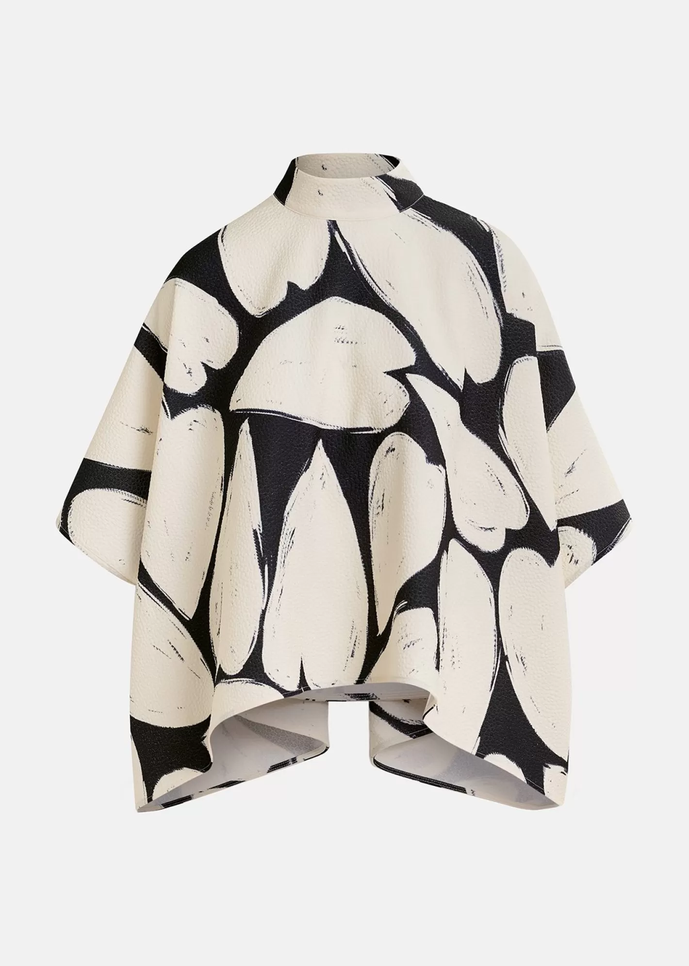 Hot Black and off-white oversized top with stand-up collar Fall 2024 Collection | Prints