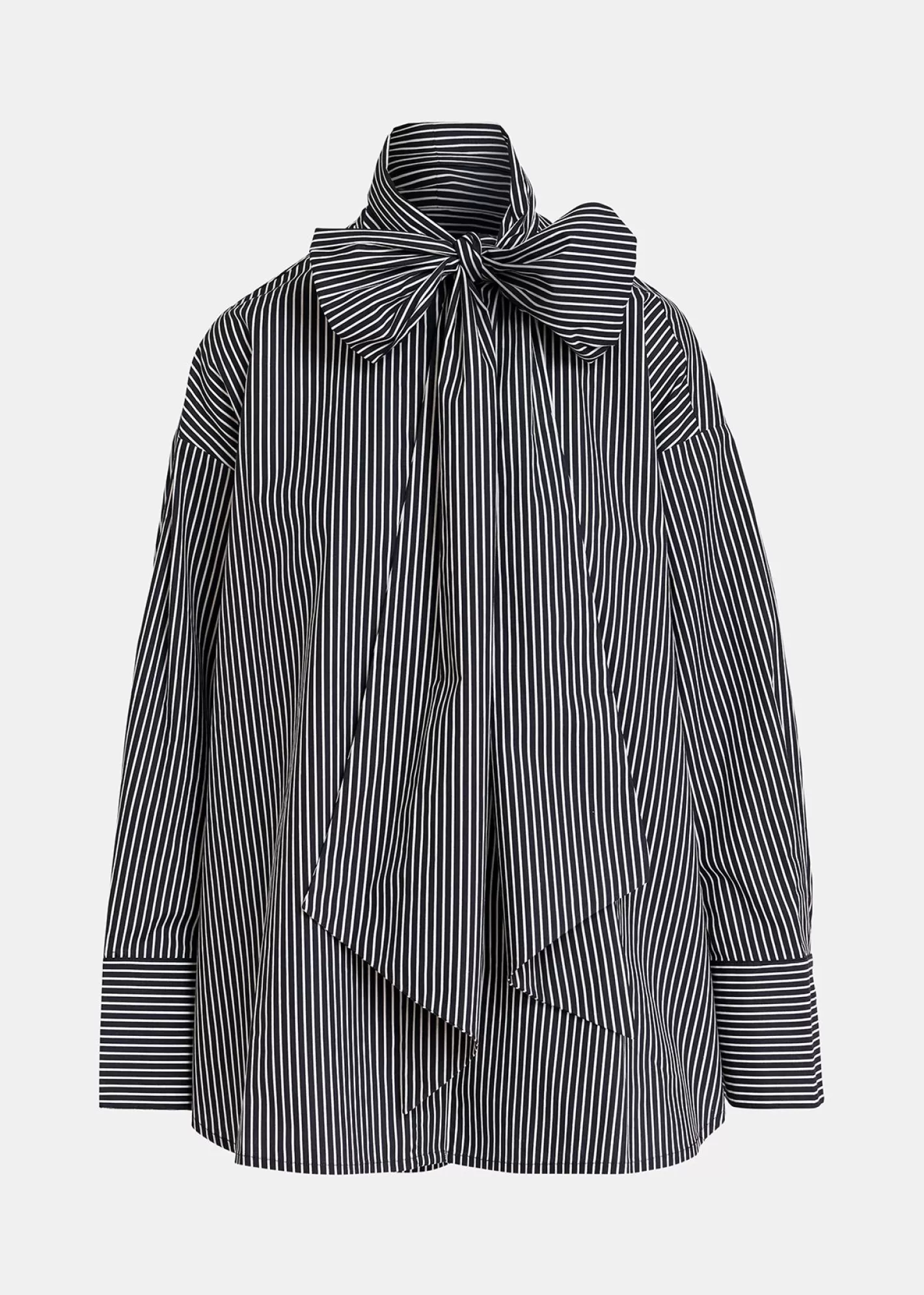 Best Sale Black and white striped cotton shirt with pussy bow Fall 2024 Collection | Tops & Blouses