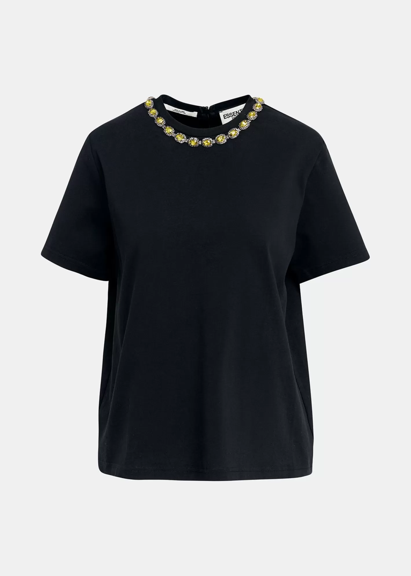 Best Black cotton T-shirt with rhinestone-embellished neckline Fall 2024 Collection | T-shirts