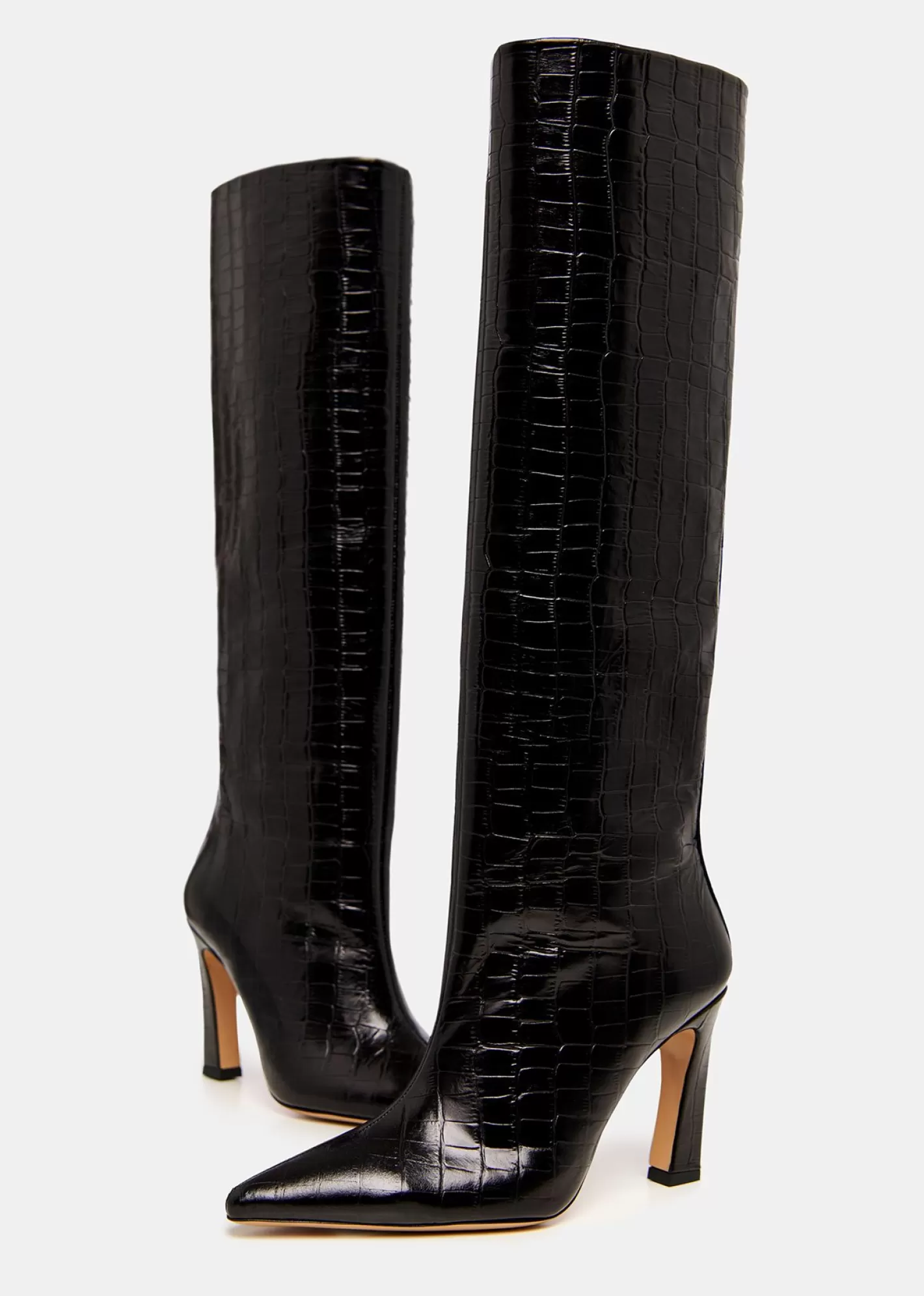 Best croc-effect leather knee boots Fall 2024 Collection | Partywear