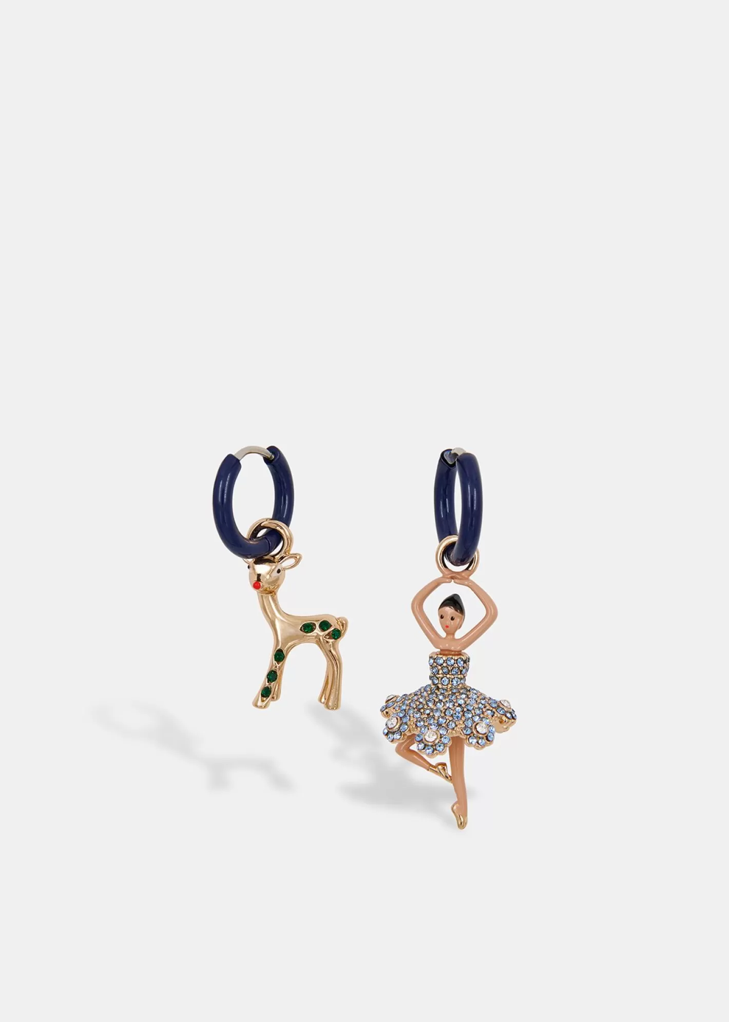 Hot Black hoop earrings with deer and ballerina pendants Fall 2024 Collection | Partywear