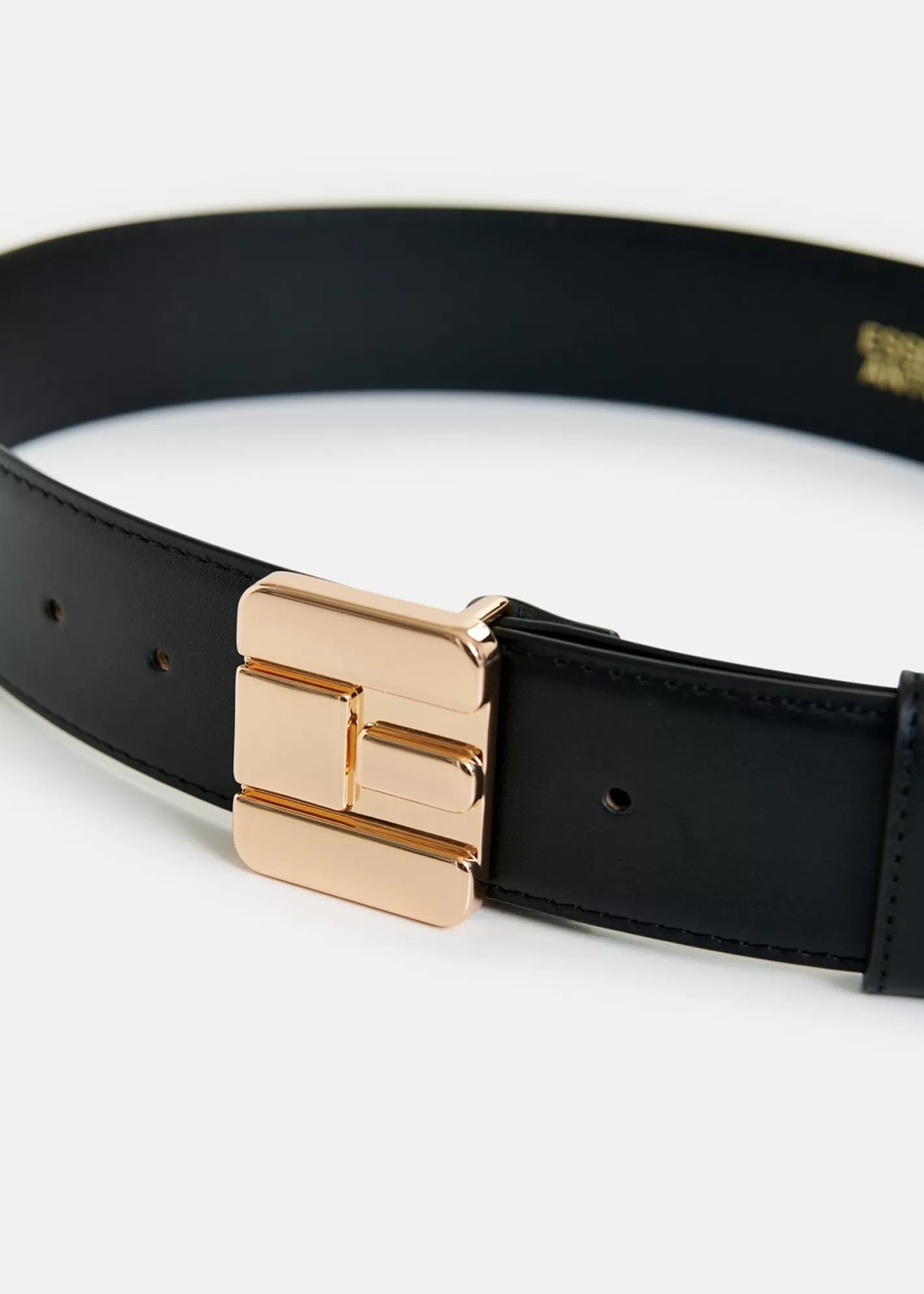 Hot Black leather belt with E-shaped buckle Belts