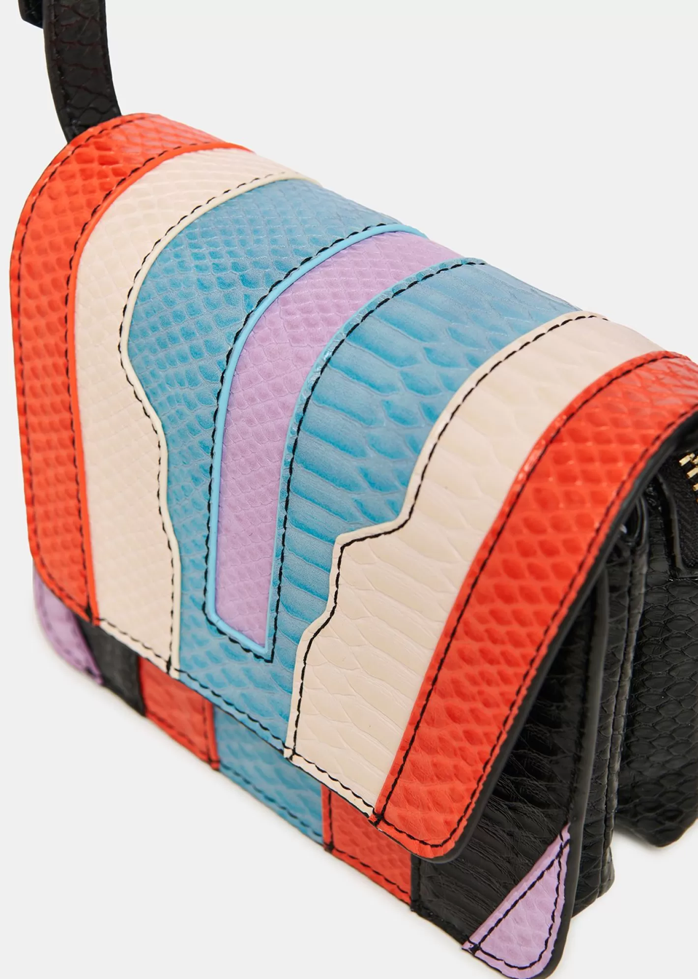 Discount Black, orange and blue snake-effect faux leather shoulder bag Fall 2024 Collection | Bags