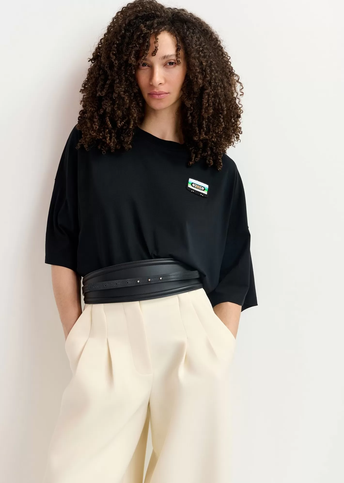 Cheap Black organic cotton cropped T-shirt with embroidery Fall 2024 Collection | T-shirts