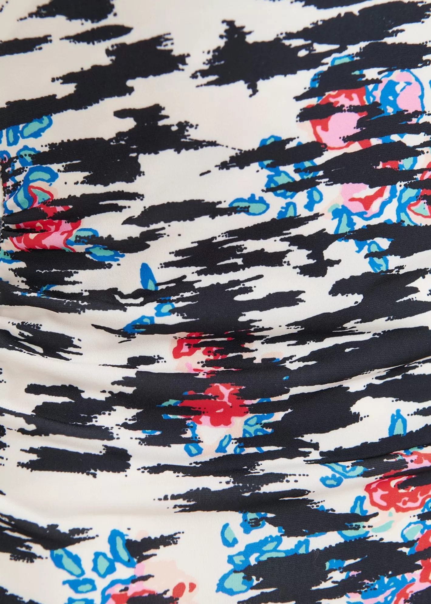 Clearance Black, white and multicolored ruched turtleneck top with zebra-print Prints | T-shirts
