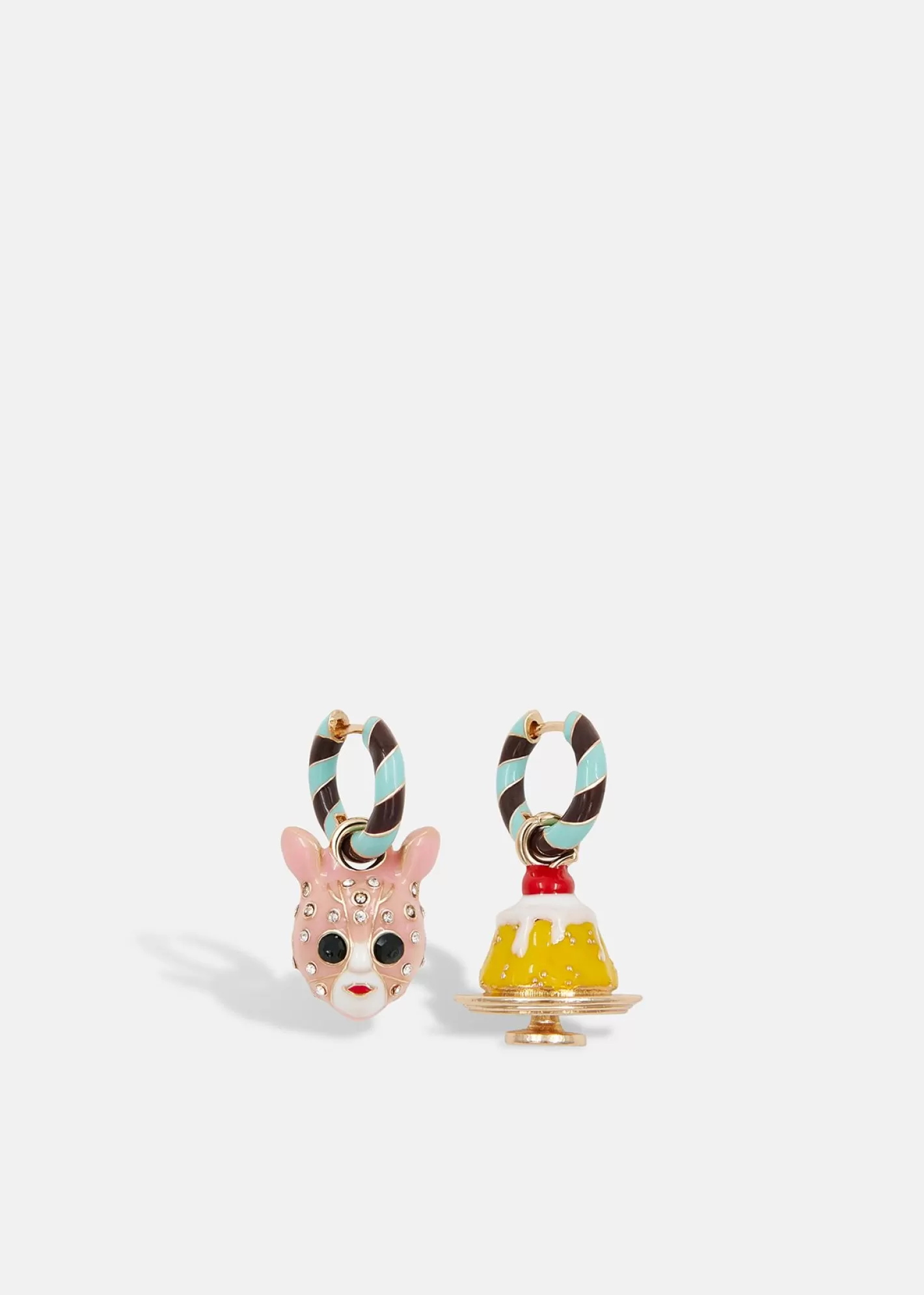 Fashion Blue and brown hoop earrings with pie and doll pendants Jewelry
