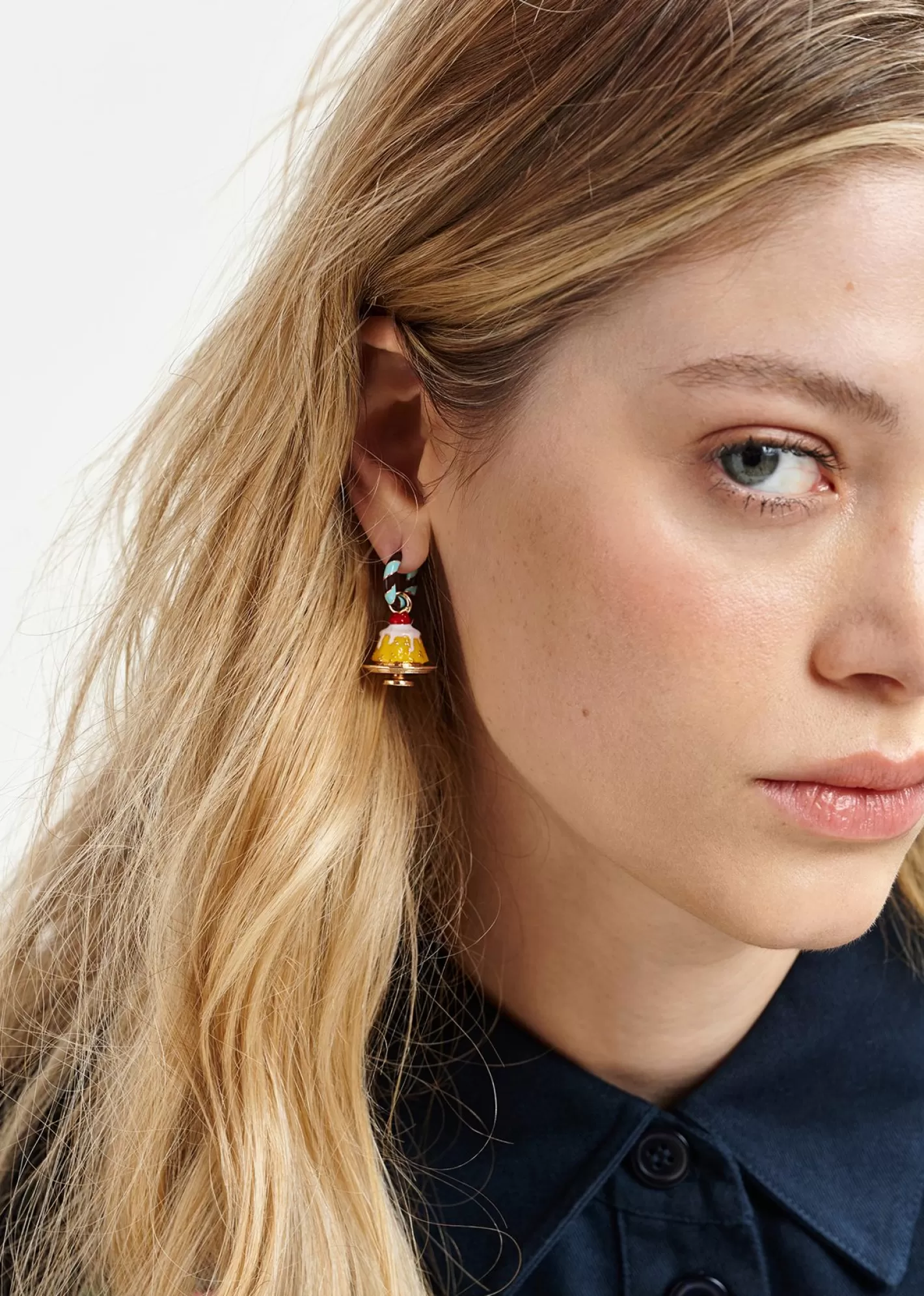 Fashion Blue and brown hoop earrings with pie and doll pendants Jewelry