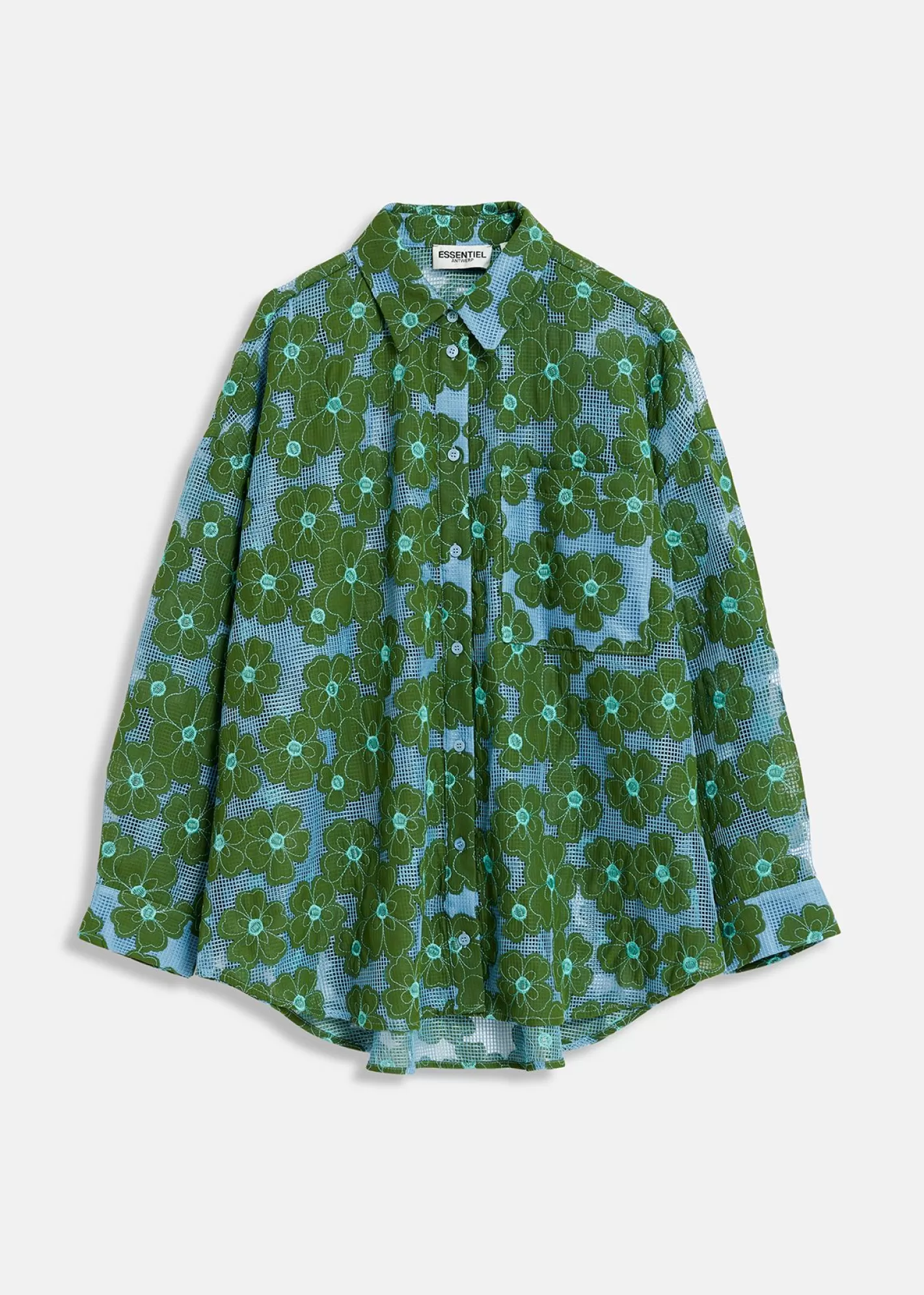 Clearance Blue and green floral-embroidered shirt Tops & Blouses