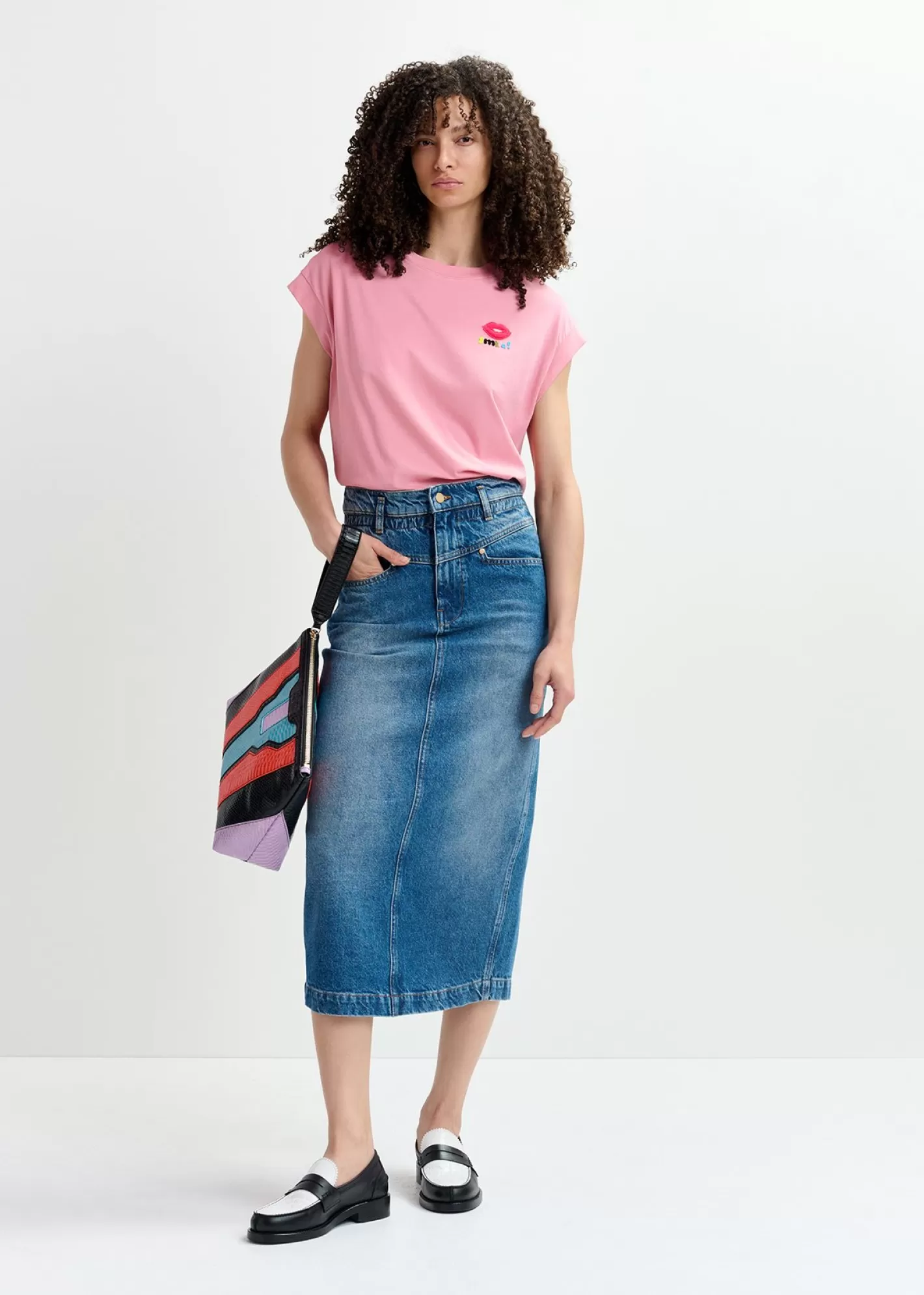 Outlet denim midi skirt with paperbag waist Fall 2024 Collection | Denim