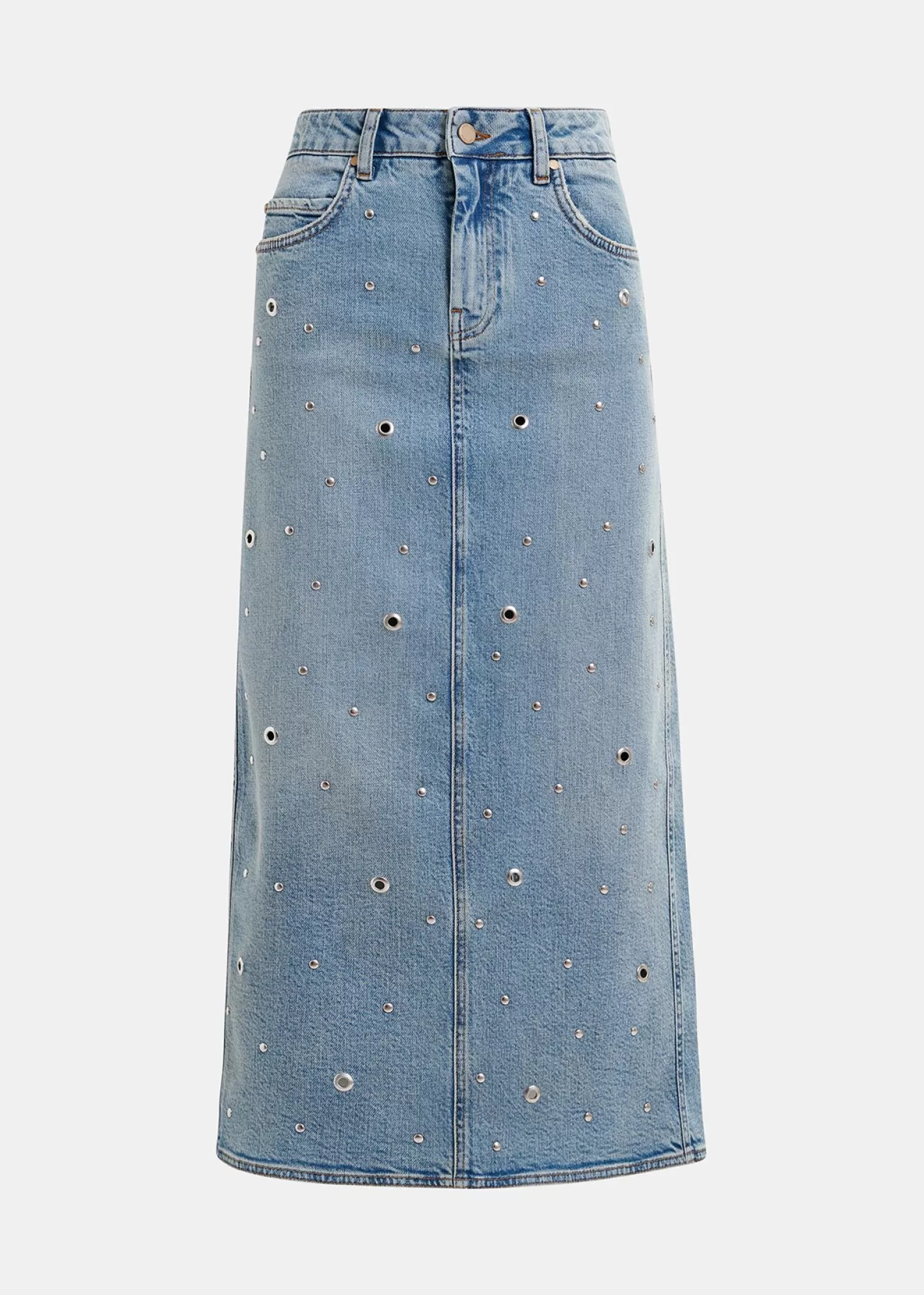 Outlet eyelet-embellished denim midi skirt Fall 2024 Collection | Denim