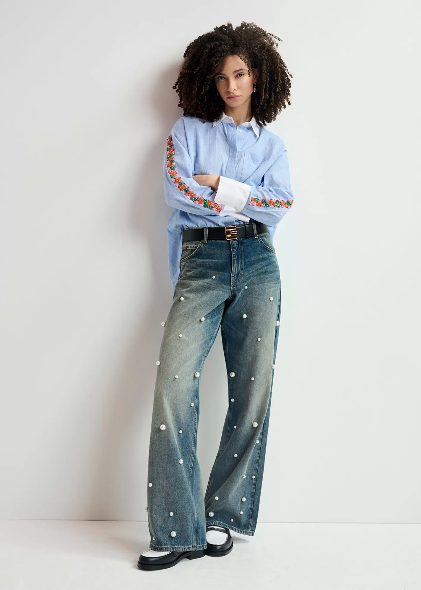 Online Blue pearl-embellished jeans Denim | Pants & Shorts