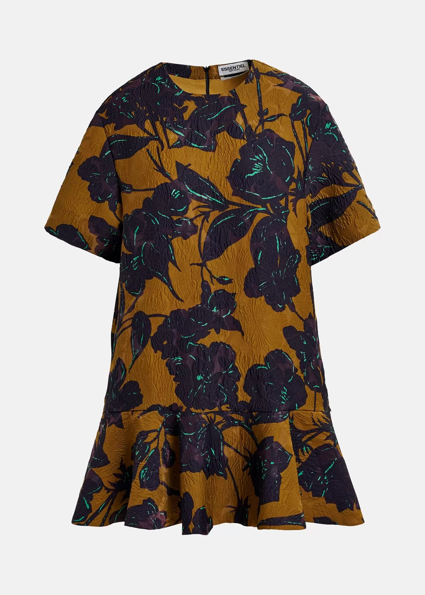 Outlet Bronze and navy blue mini dress with floral print Fall 2024 Collection | Prints