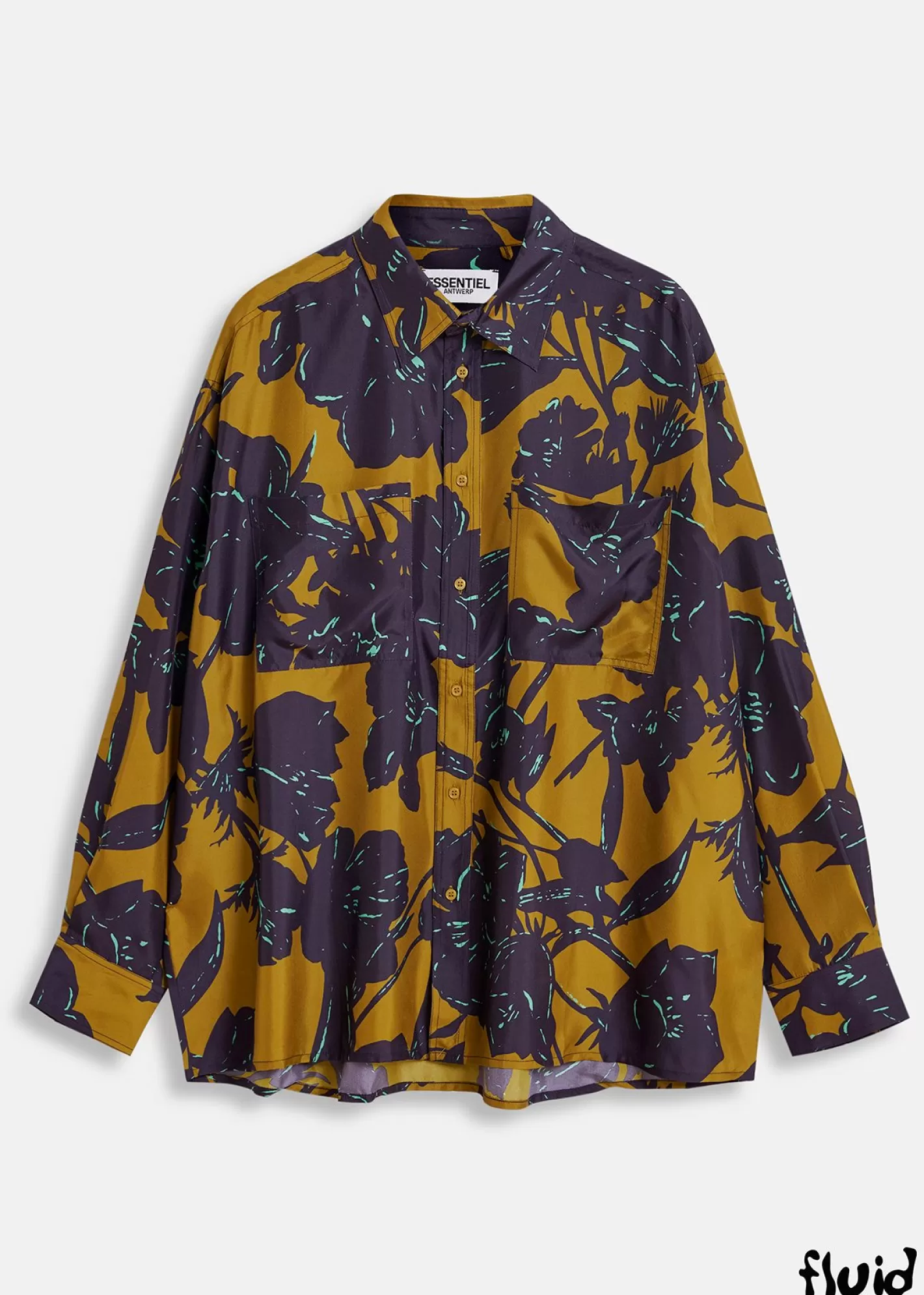 Best Sale Bronze and navy blue silk shirt with floral print FLUID Collection | Prints