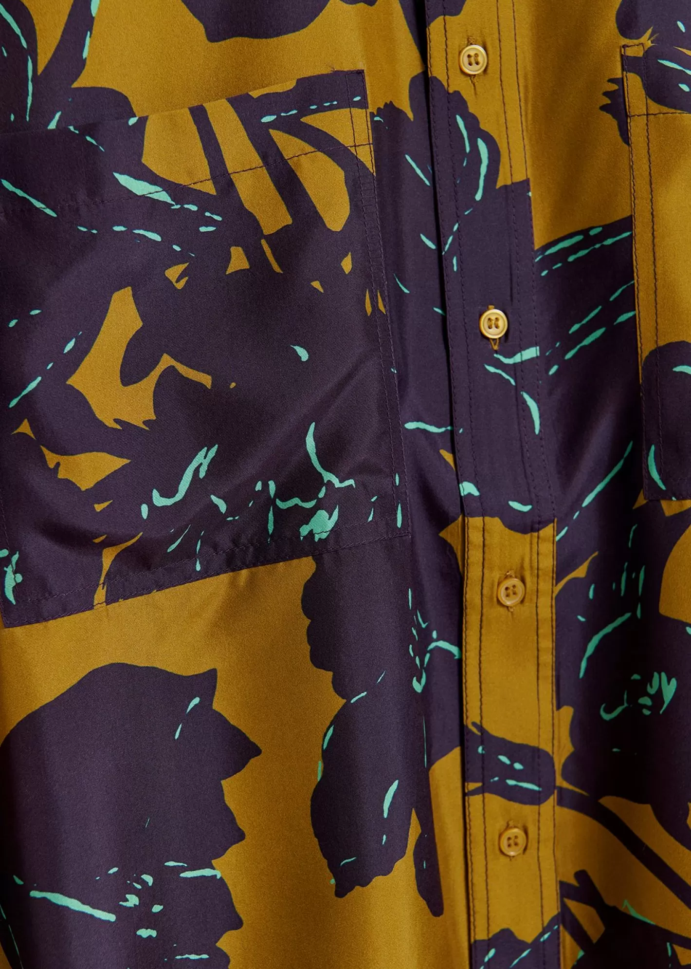 Best Sale Bronze and navy blue silk shirt with floral print FLUID Collection | Prints