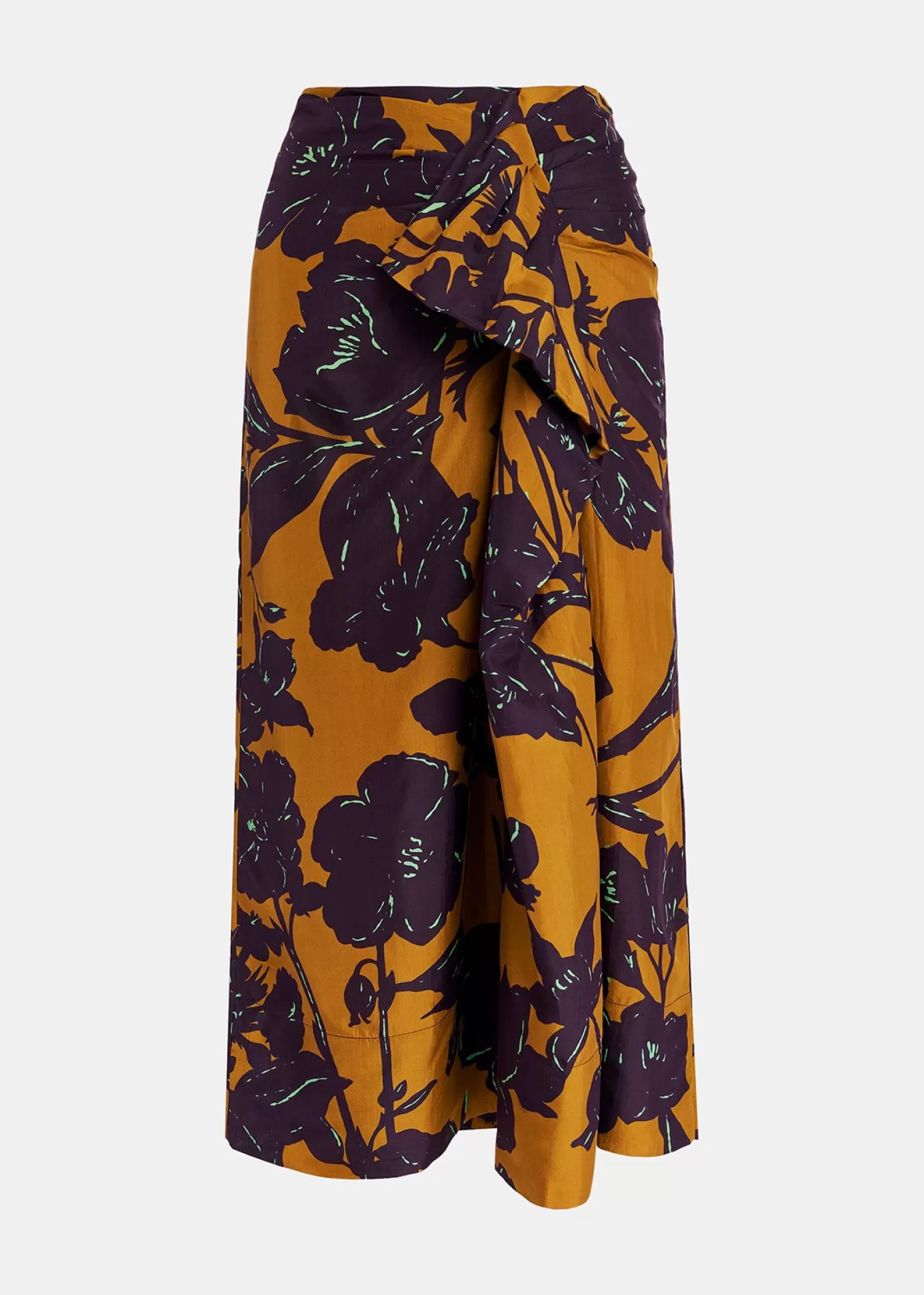 Flash Sale Bronze silk draped midi skirt with floral print Fall 2024 Collection | Prints