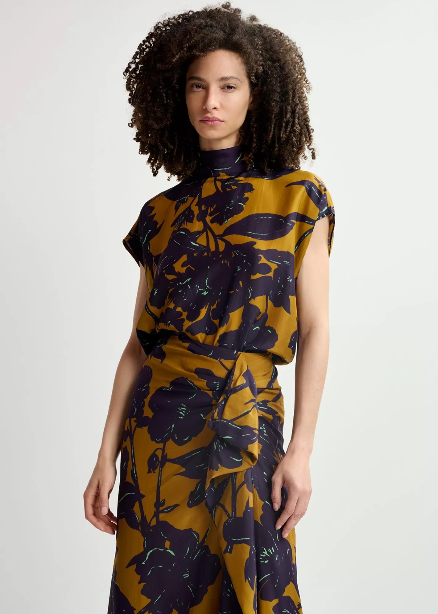 Best Bronze silk top with floral print Fall 2024 Collection | Prints