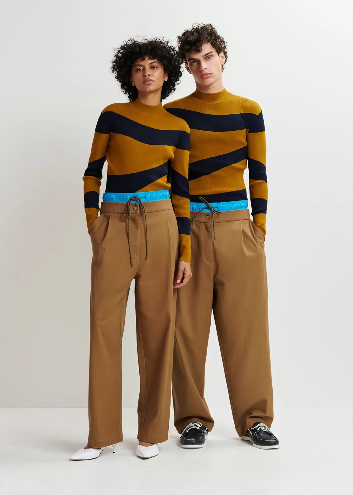 Clearance Brown and blue double-waist pants FLUID Collection | Pants & Shorts