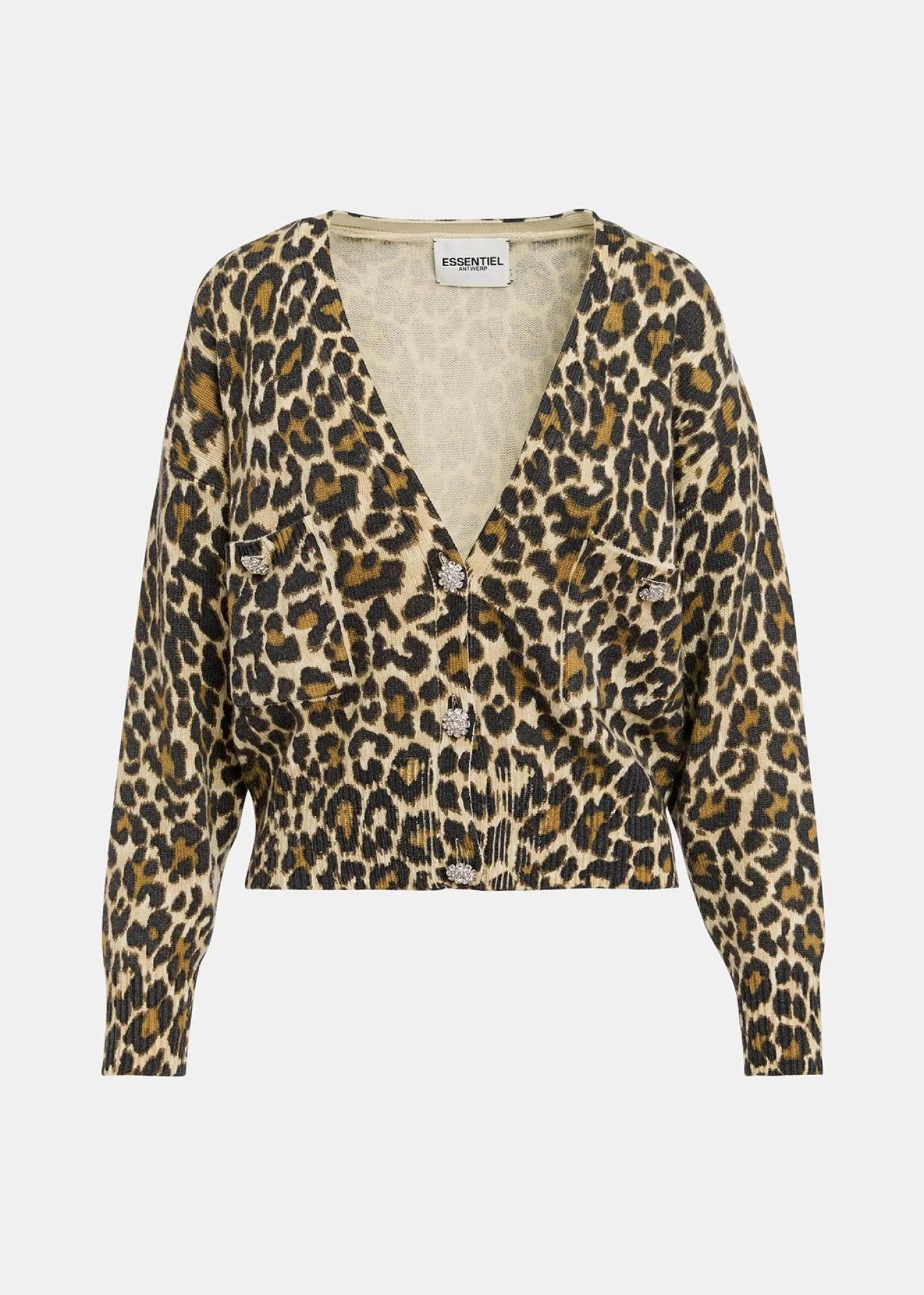 Shop Brown leopard jacquard-knitted V-neck cardigan Fall 2024 Collection | Prints