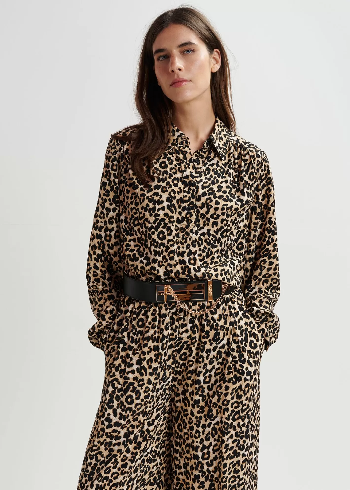 Outlet Brown leopard-print polo top Fall 2024 Collection | Prints