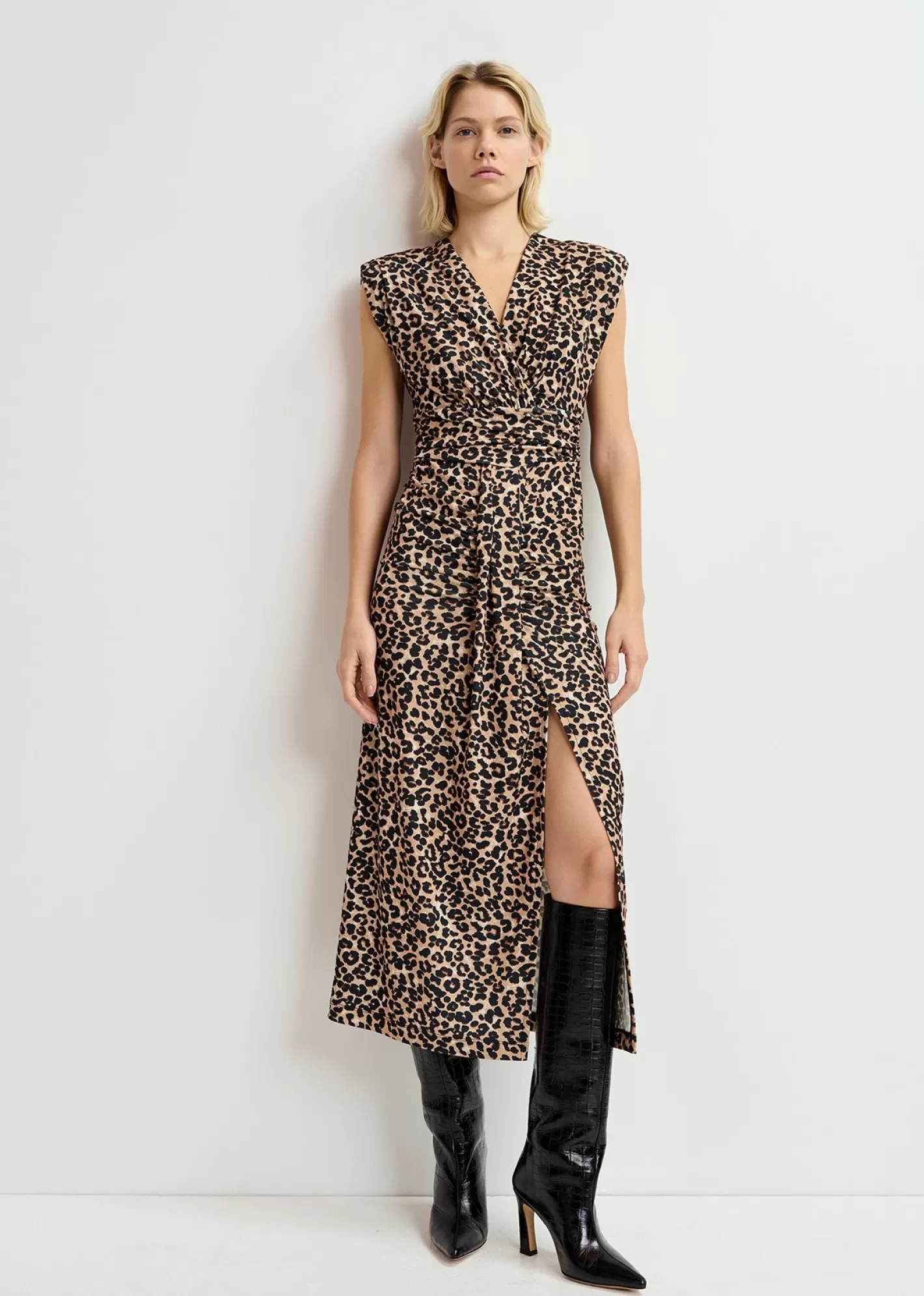 Shop Brown stretch-jersey midi dress with leopard print Fall 2024 Collection | Prints