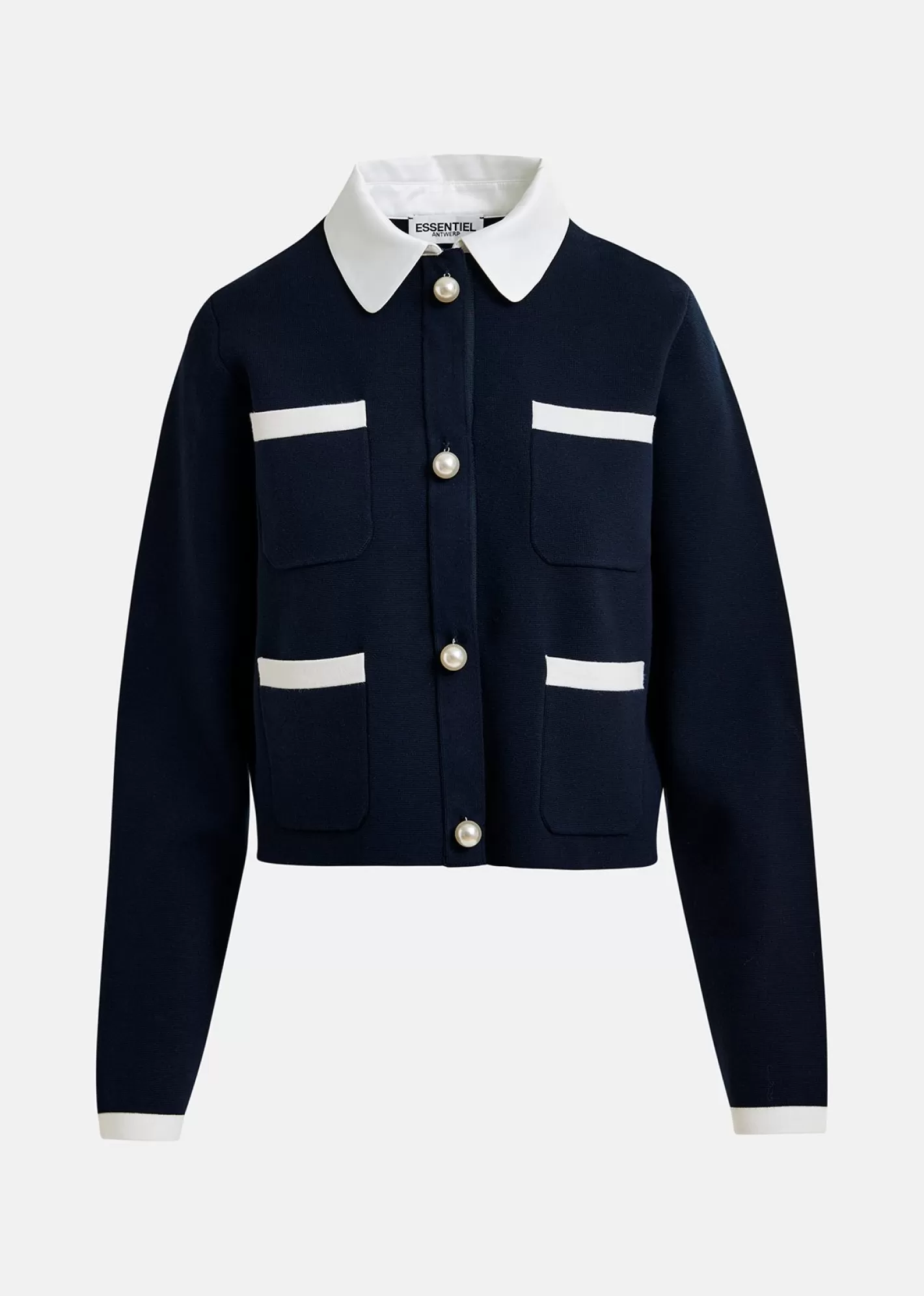 Best Sale Dark blue knitted jacket with pearl buttons Coats & Jackets