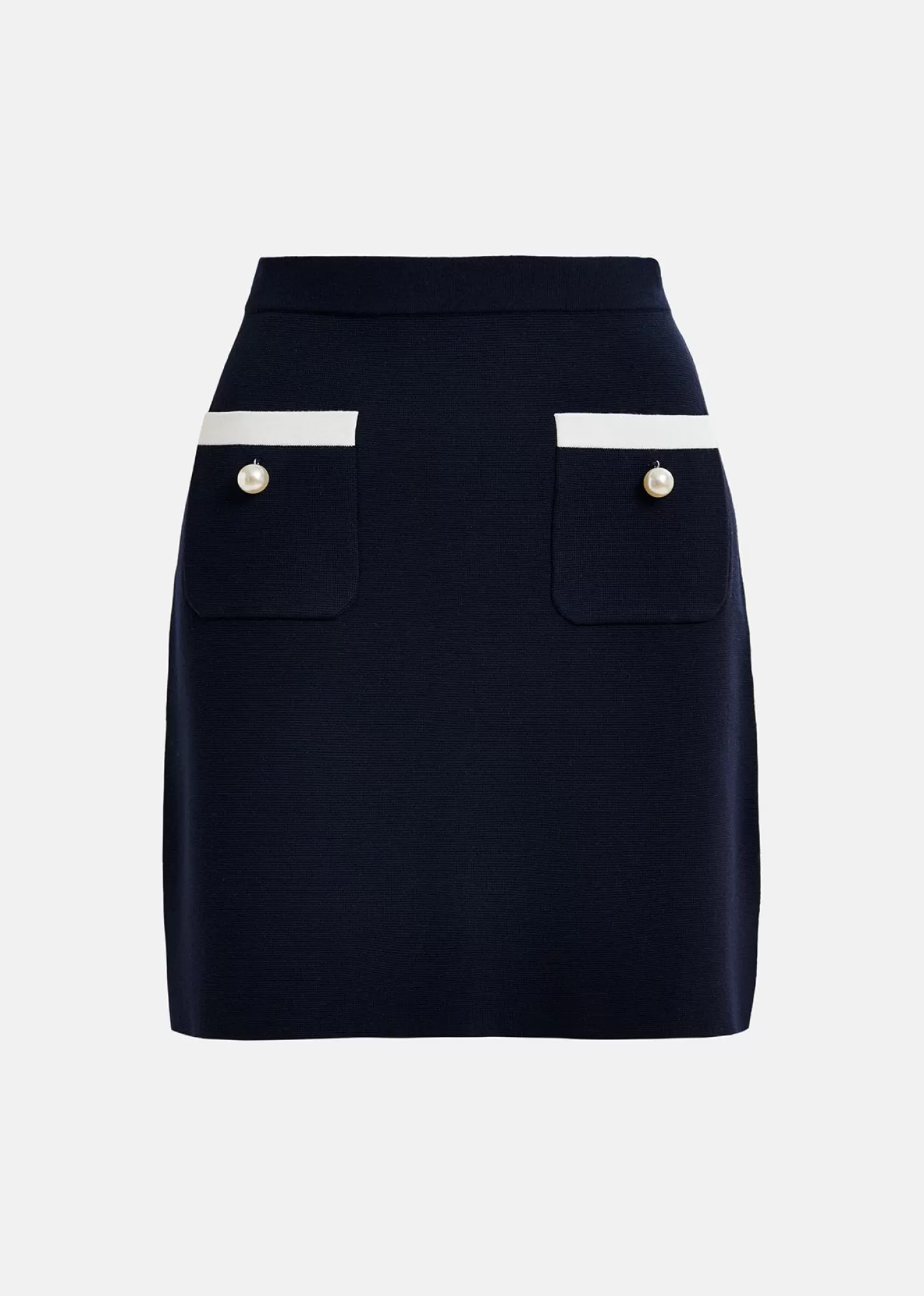 Shop Dark blue knitted skirt with contrasting trims and pearl buttons Skirts