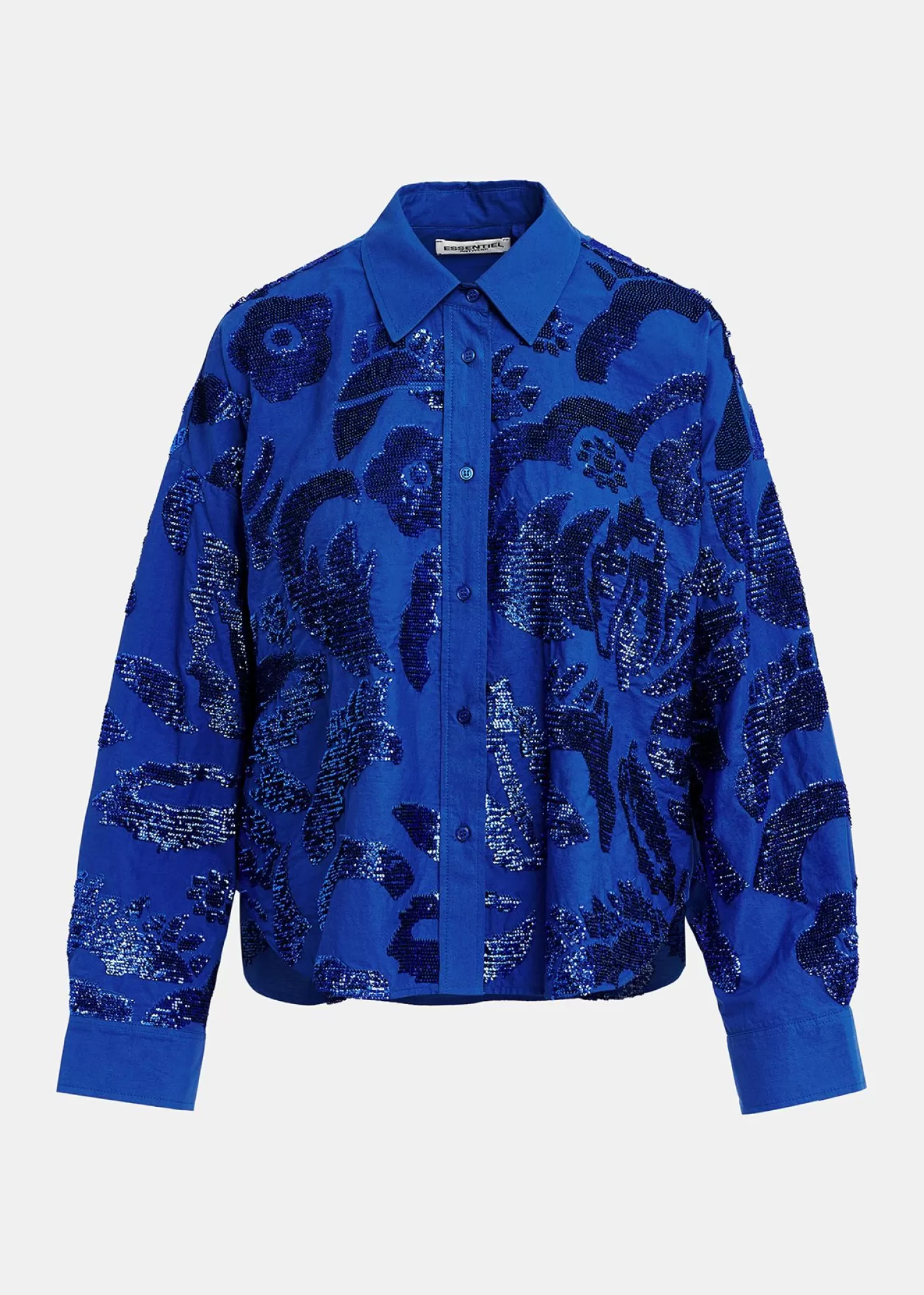 Best Sale Dark blue sequin-embellished cotton shirt Fall 2024 Collection | Tops & Blouses