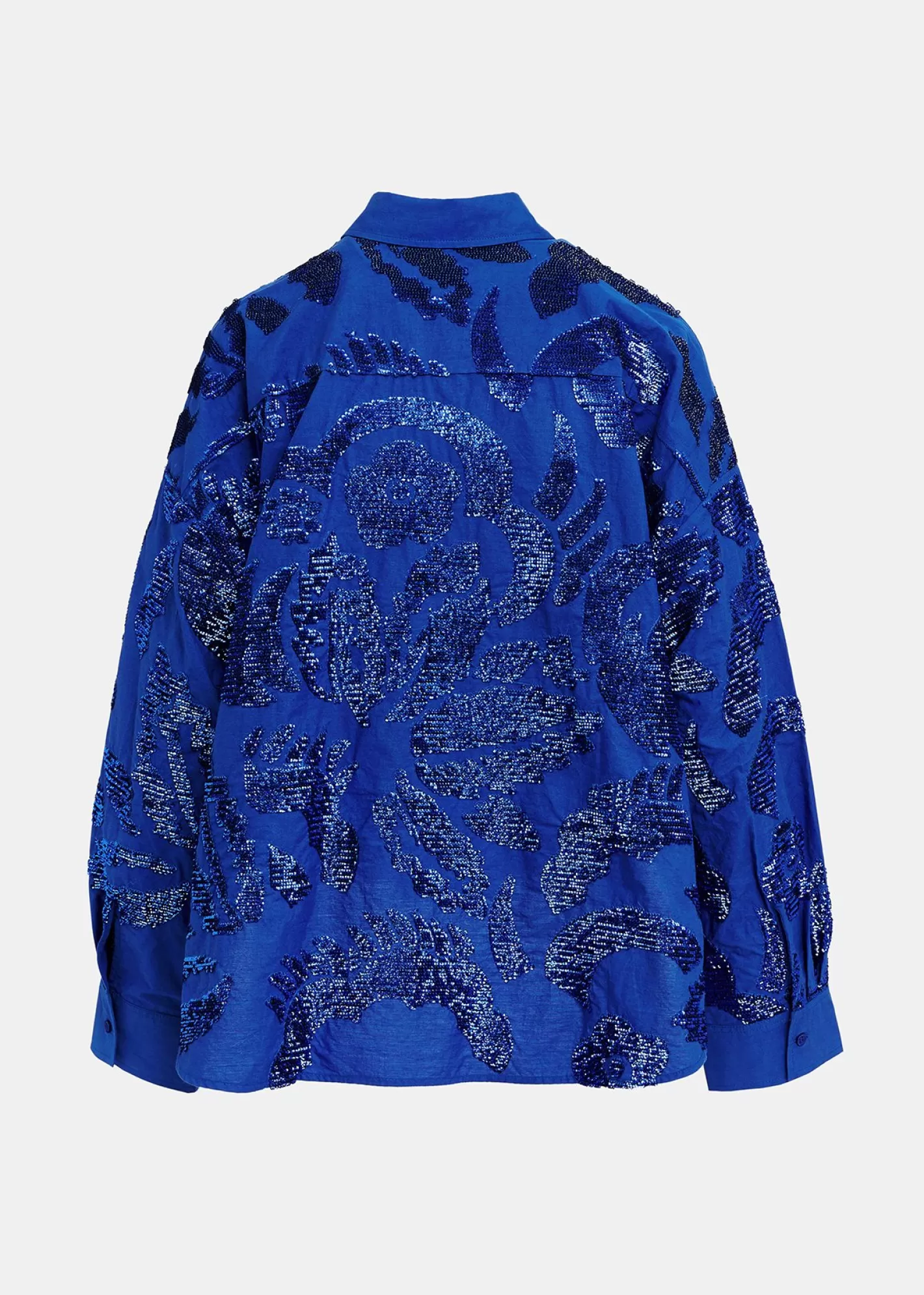 Best Sale Dark blue sequin-embellished cotton shirt Fall 2024 Collection | Tops & Blouses