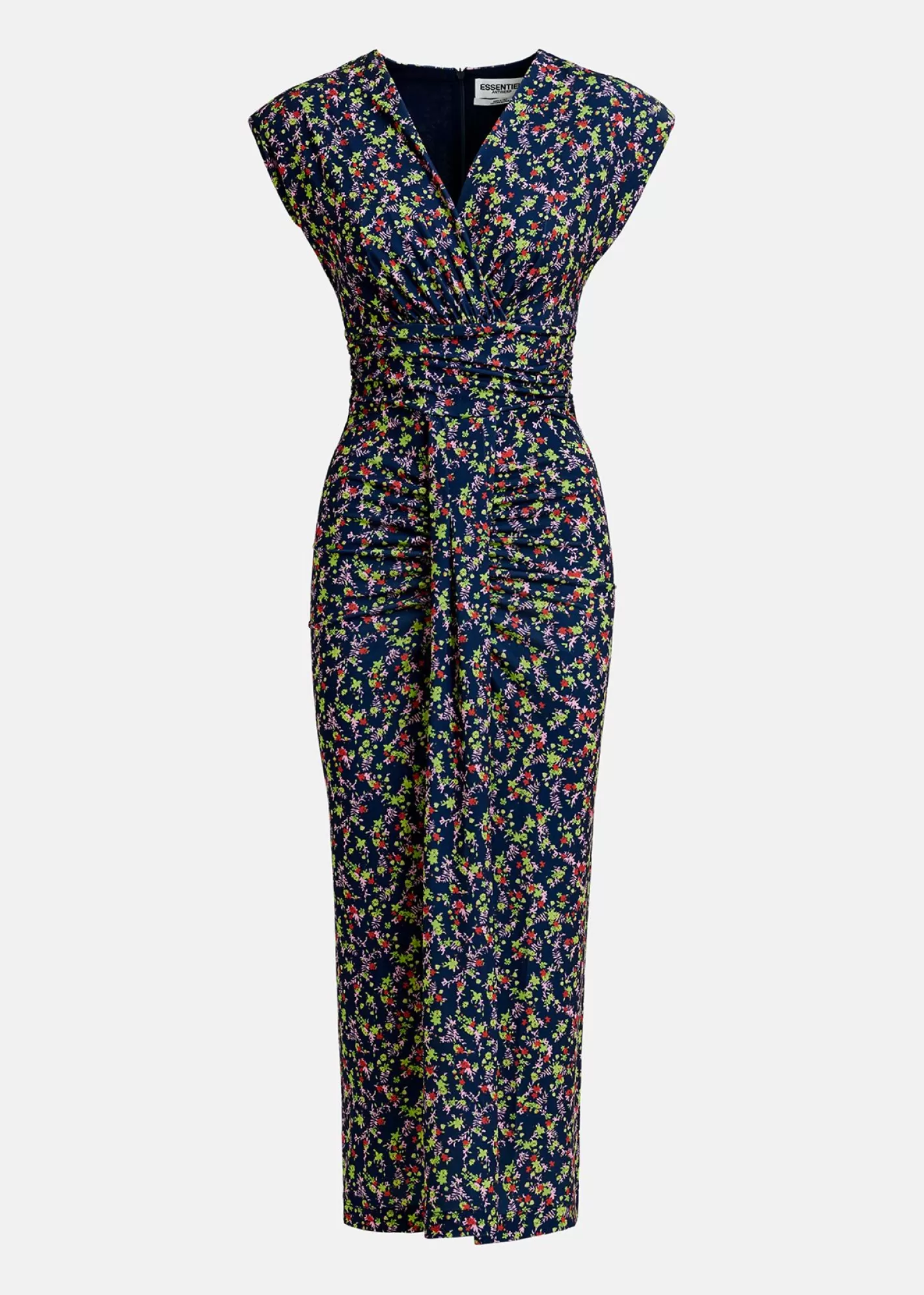 Shop Dark blue stretch-jersey midi dress with floral print Prints | Dresses