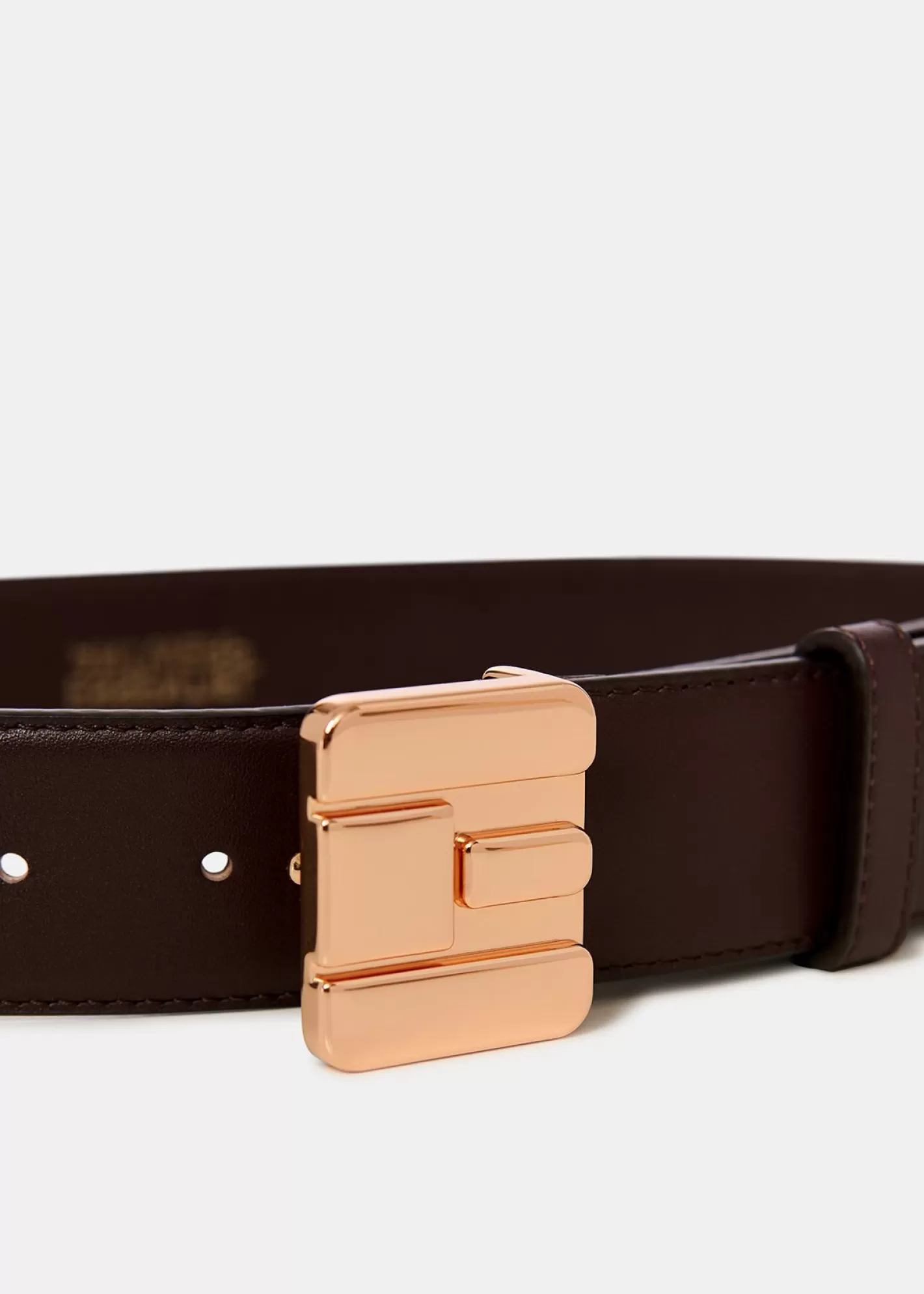 Outlet Dark brown leather belt with E-shaped buckle Fall 2024 Collection | Belts