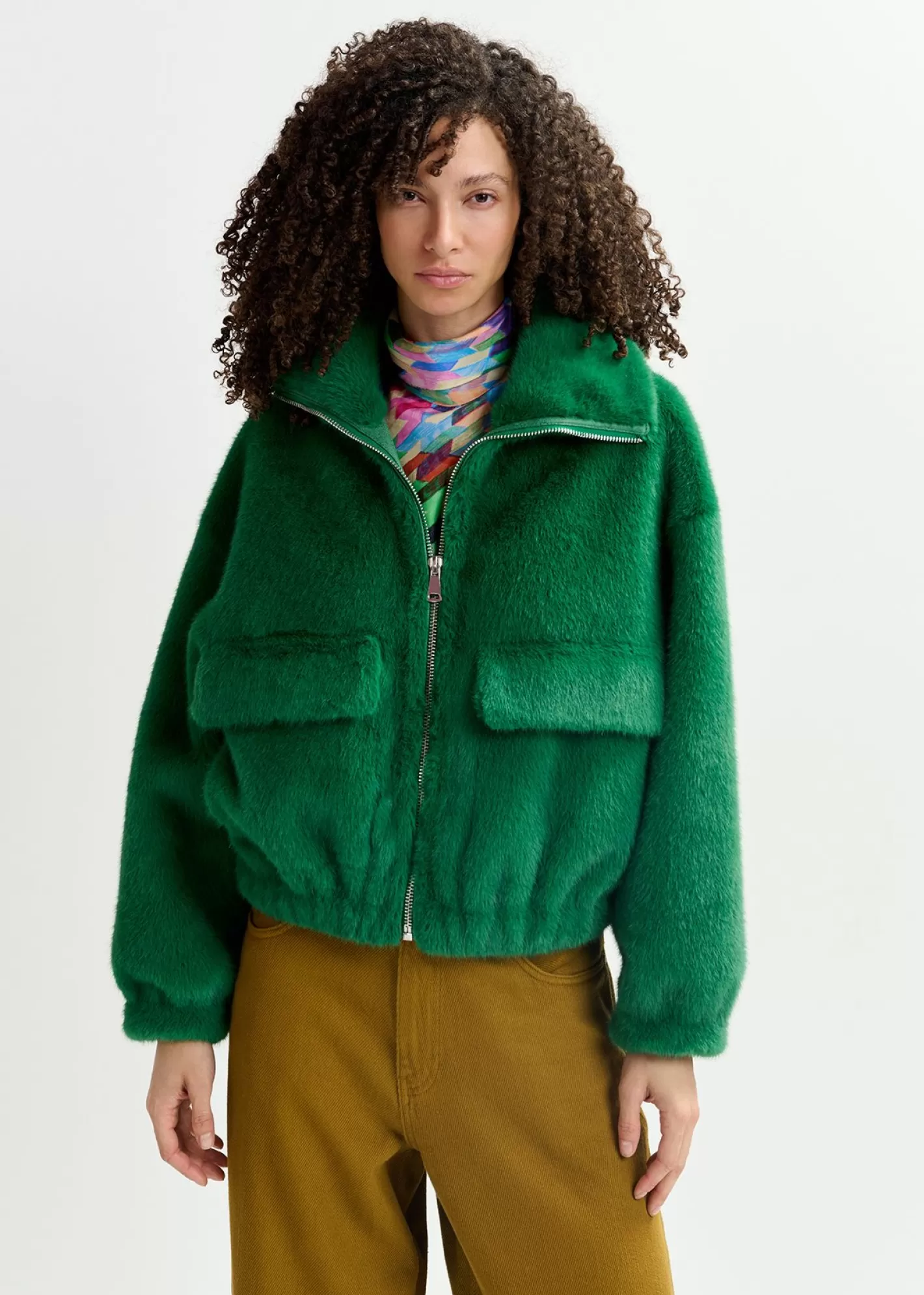 Clearance Dark green faux fur bomber jacket Fall 2024 Collection | Coats & Jackets