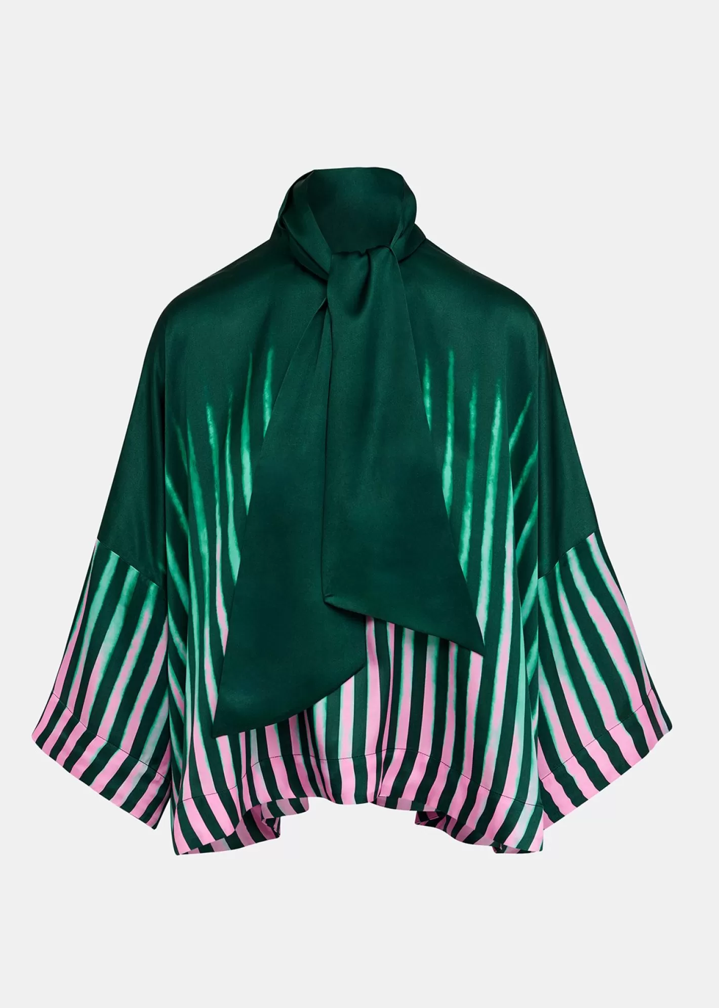 Best Dark green, green and pink oversized top with pussy bow Fall 2024 Collection | Prints