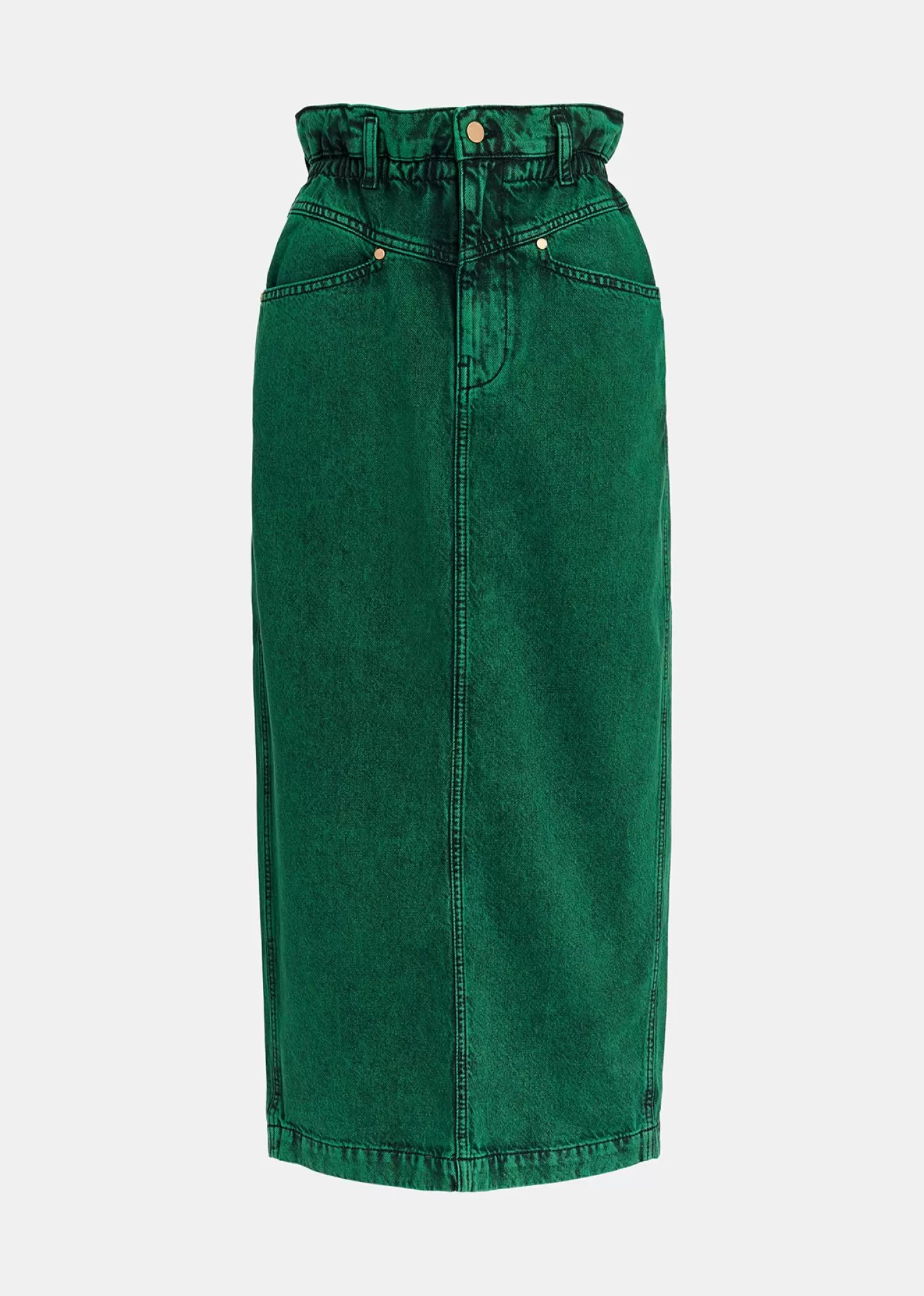 Sale Dark green overdyed midi skirt with paperbag waist Fall 2024 Collection | Denim