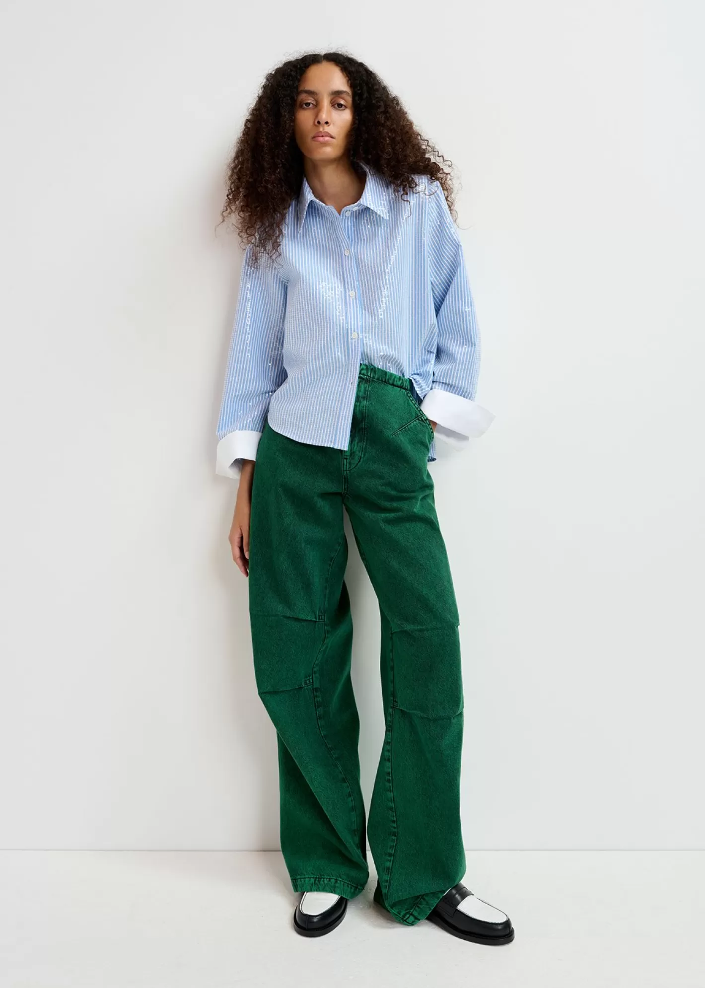 Best Dark green overdyed wide-leg jeans Fall 2024 Collection | Denim