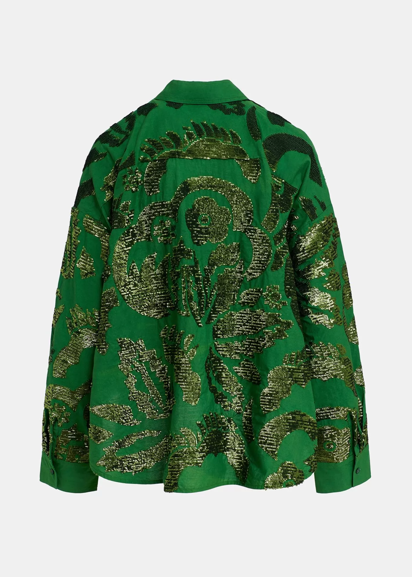 Fashion Dark green sequin-embellished cotton shirt Fall 2024 Collection | Partywear