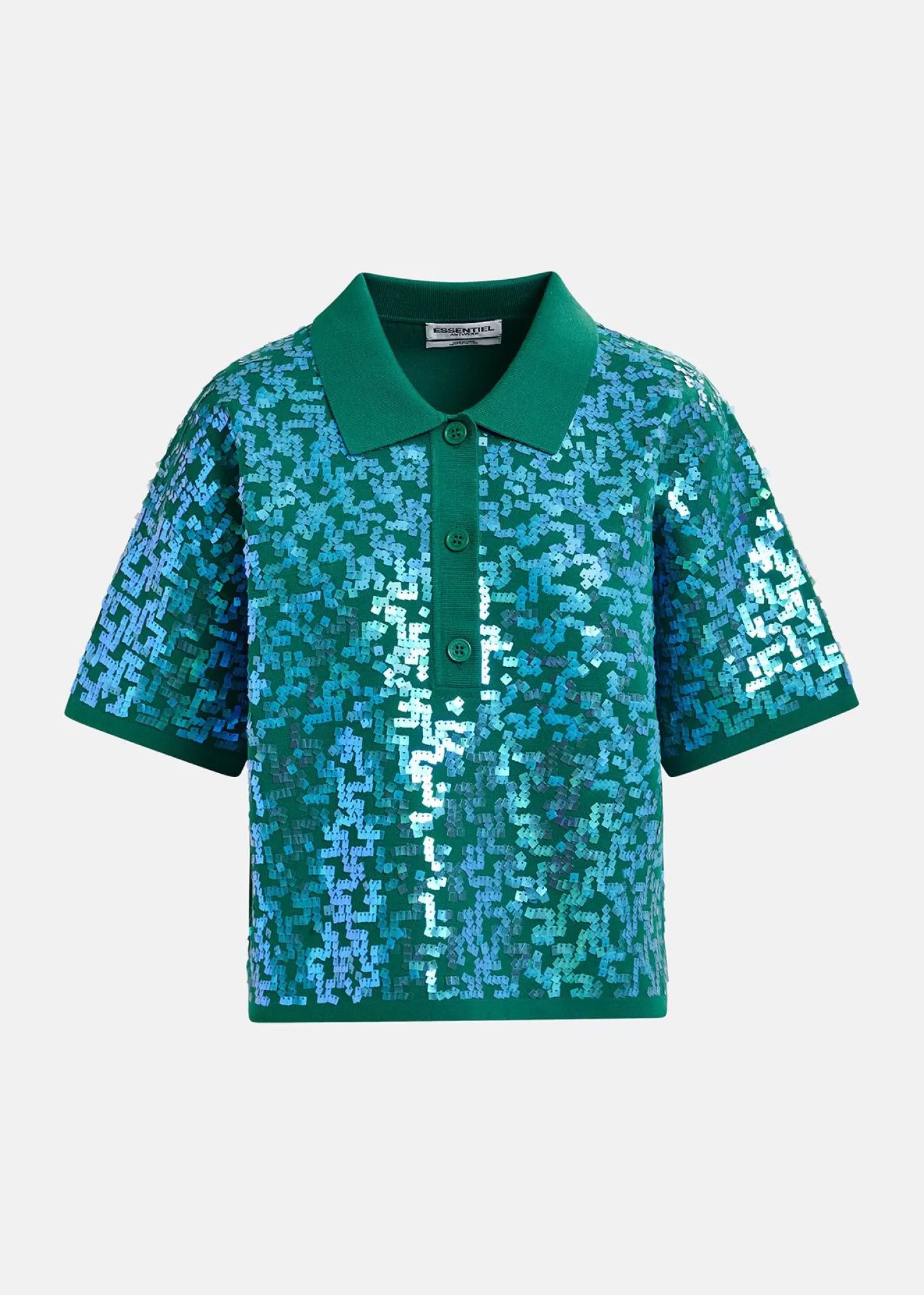 Cheap Dark green sequin-embellished polo top Fall 2024 Collection | Partywear