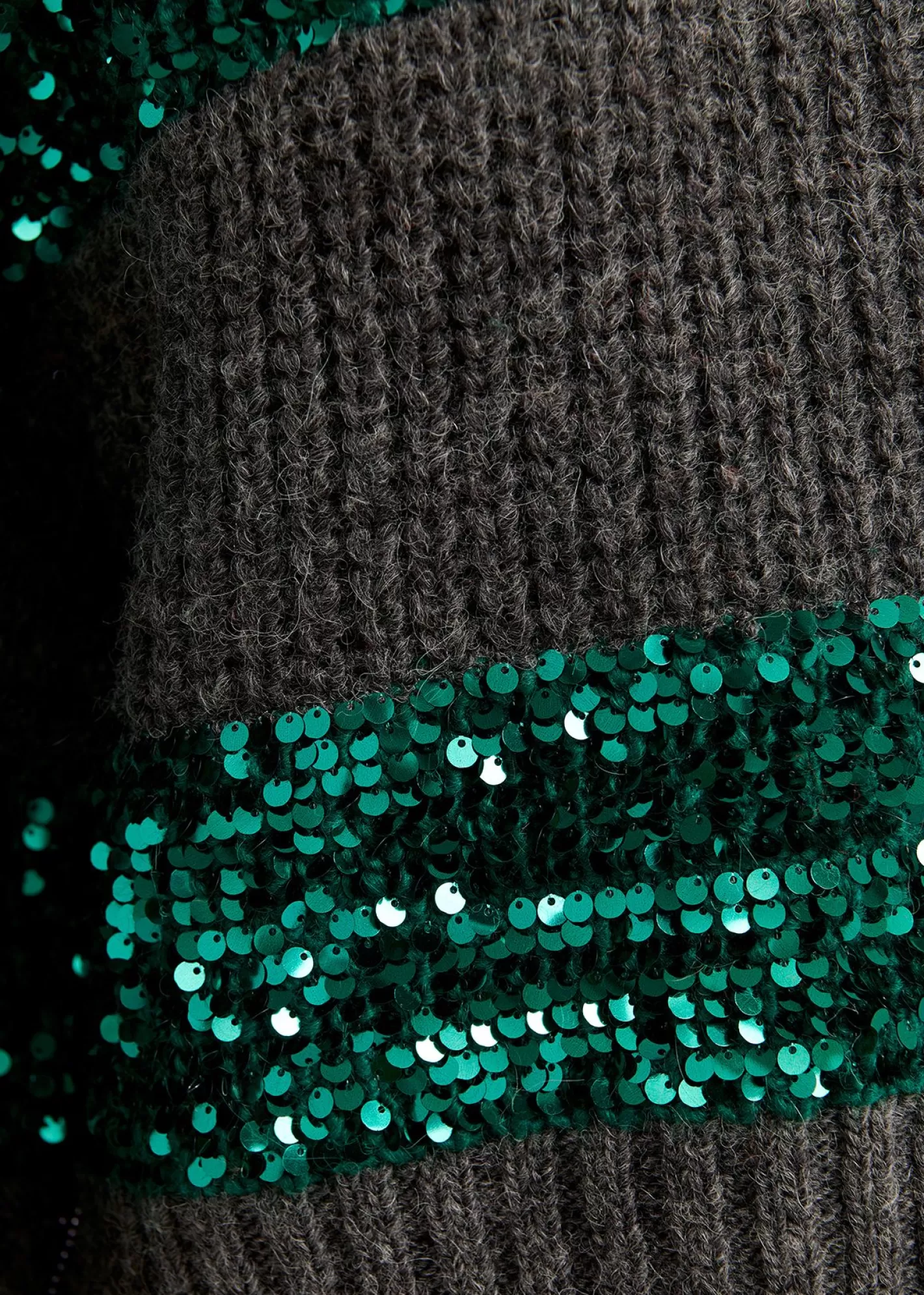 Store Dark grey and dark green knit sweater with sequin-embellished stripes Fall 2024 Collection | Sweaters & Cardigans