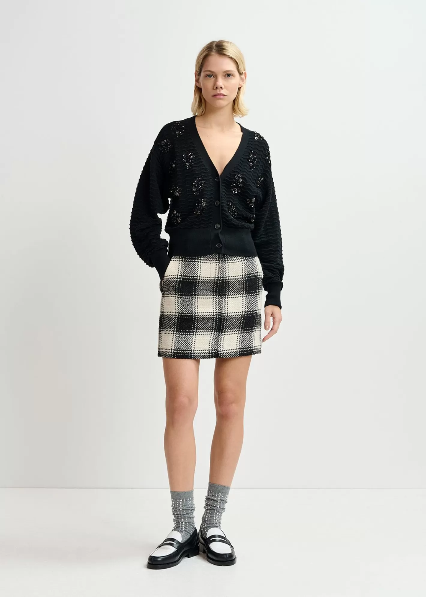 Hot Ecru and black checked mini skirt Skirts | Fall 2024 Collection