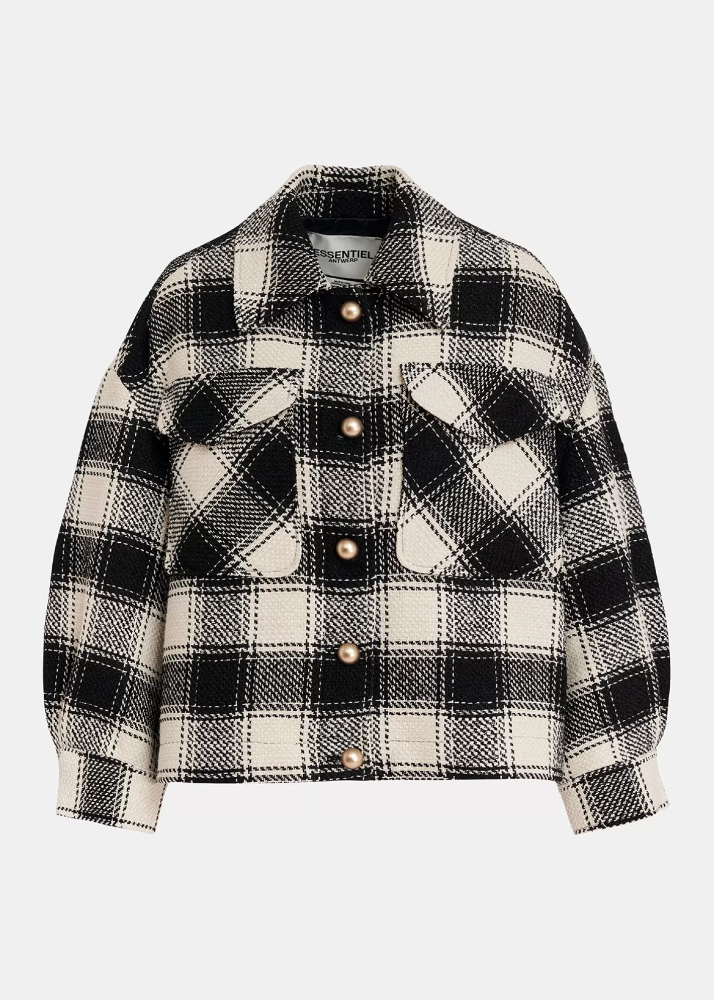 Online Ecru and black checked oversized jacket Fall 2024 Collection | Coats & Jackets