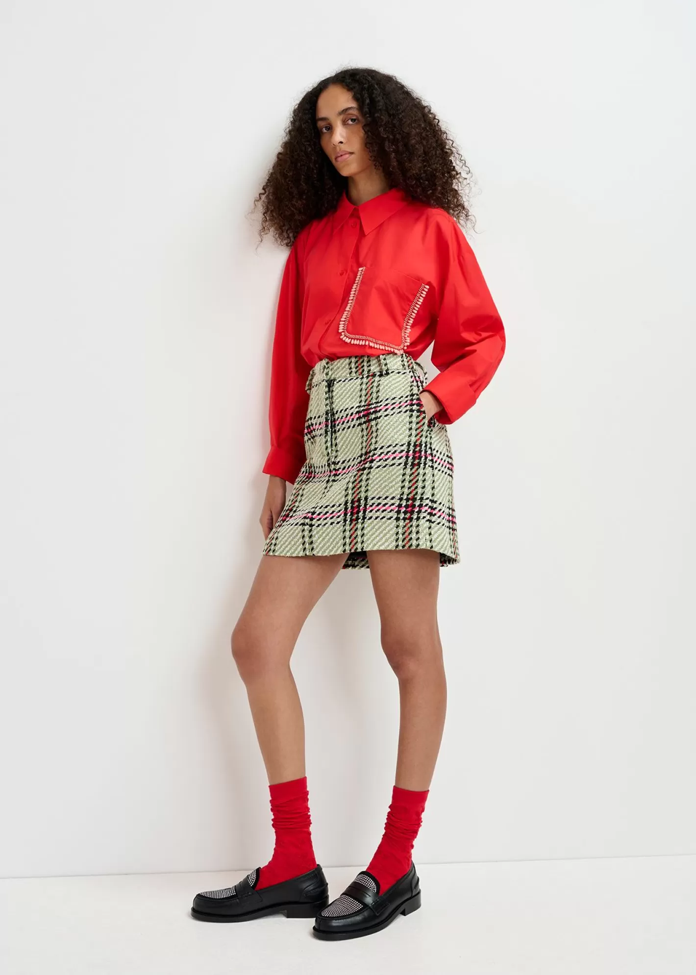 Shop Ecru, black and green checked mini skirt Fall 2024 Collection | Skirts