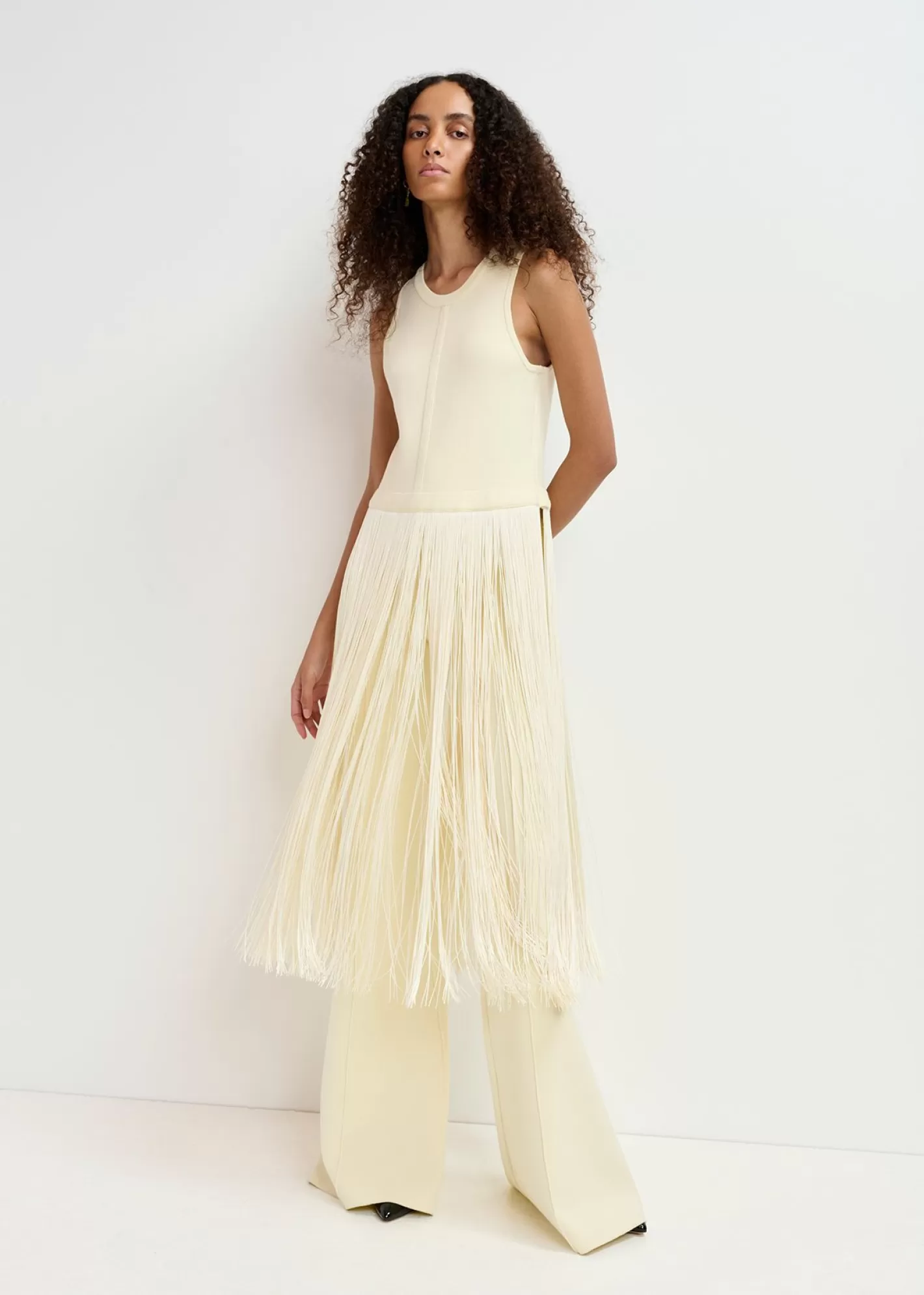 Online knitted top with long fringes Fall 2024 Collection | Partywear