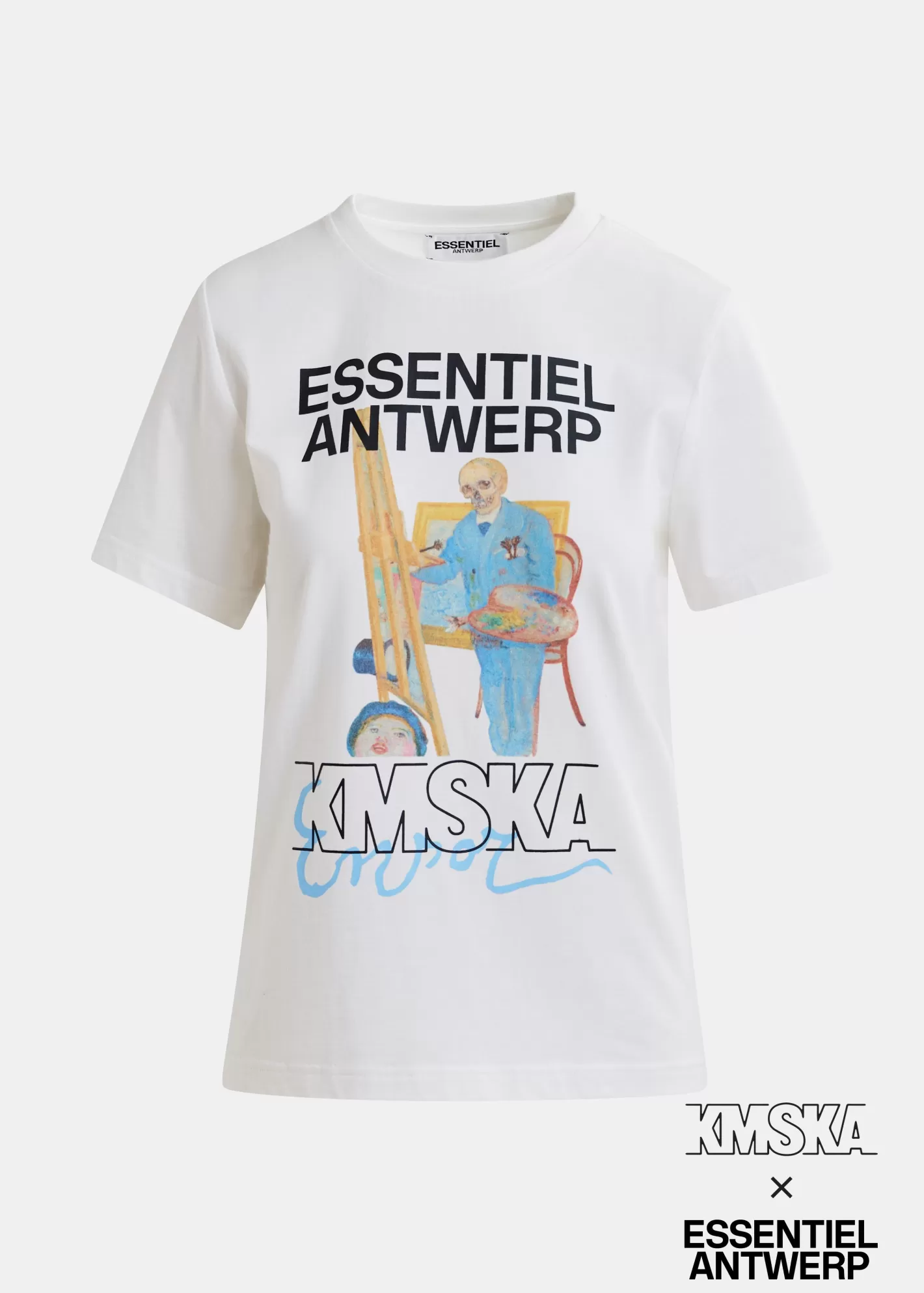 Fashion Ecru organic cotton-jersey 'Skeleton Painter' T-shirt - collaboration with KMSKA KMSKA X Essentiel Antwerp | T-shirts