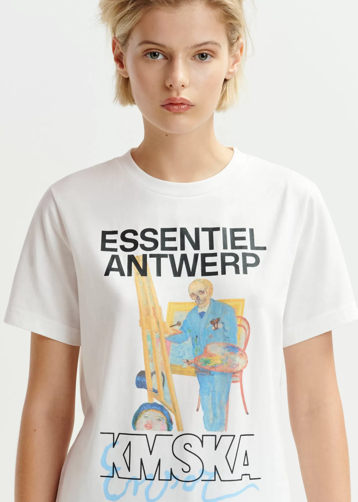 Fashion Ecru organic cotton-jersey 'Skeleton Painter' T-shirt - collaboration with KMSKA KMSKA X Essentiel Antwerp | T-shirts