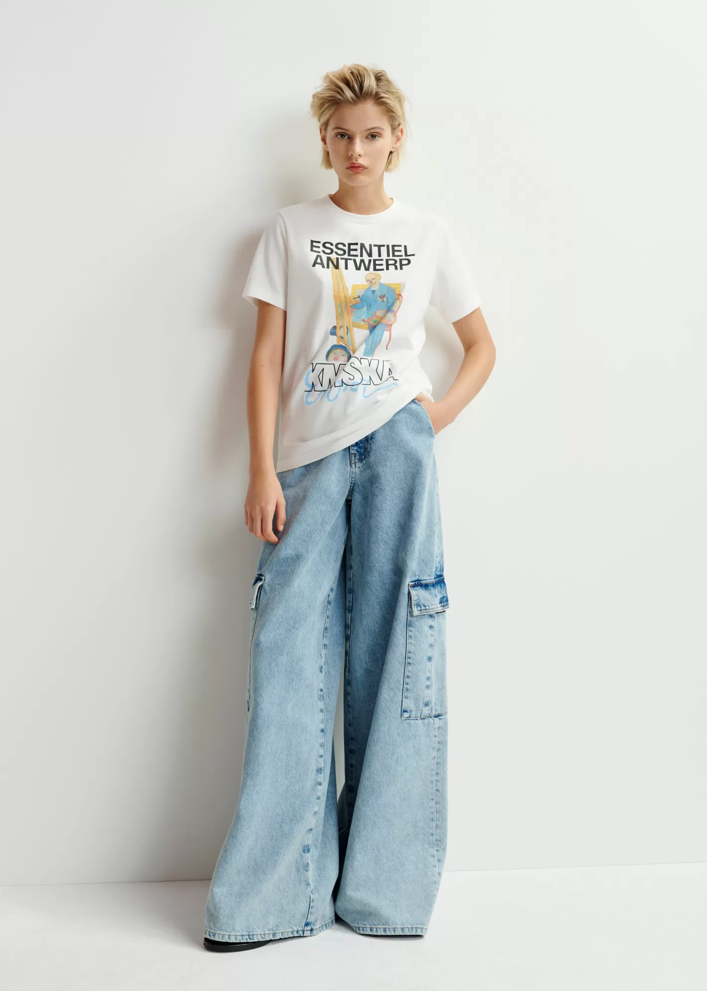 Fashion Ecru organic cotton-jersey 'Skeleton Painter' T-shirt - collaboration with KMSKA KMSKA X Essentiel Antwerp | T-shirts