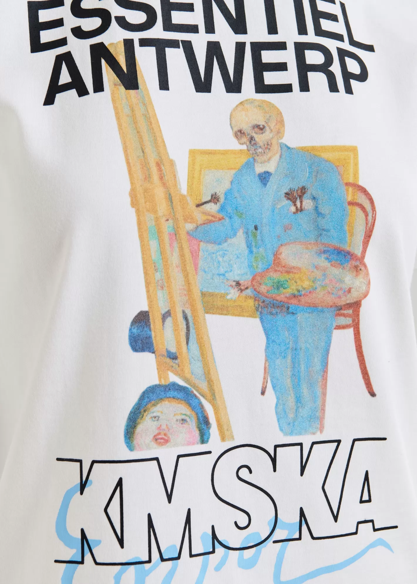 Fashion Ecru organic cotton-jersey 'Skeleton Painter' T-shirt - collaboration with KMSKA KMSKA X Essentiel Antwerp | T-shirts