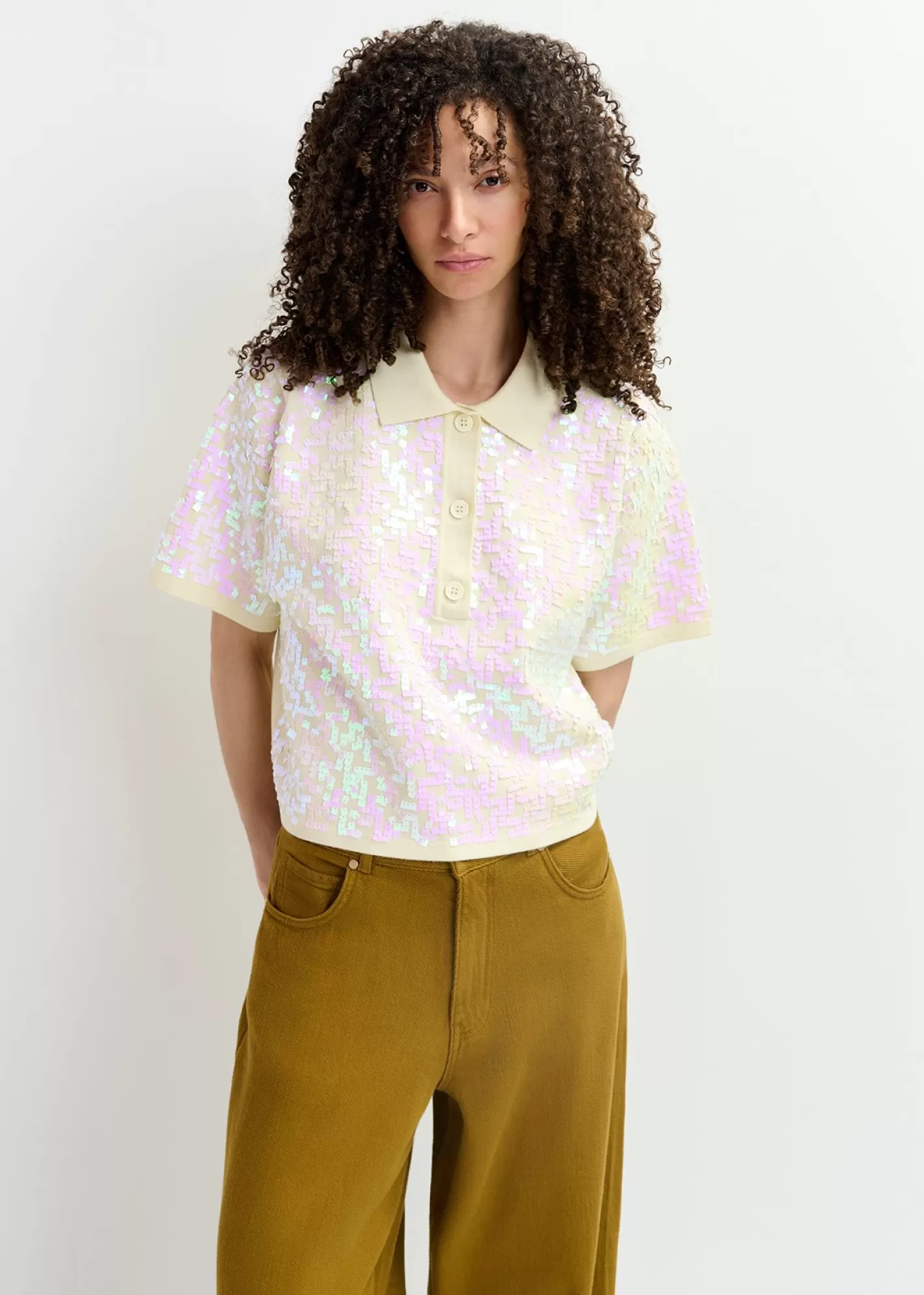 Flash Sale sequin-embellished polo top Fall 2024 Collection | Partywear