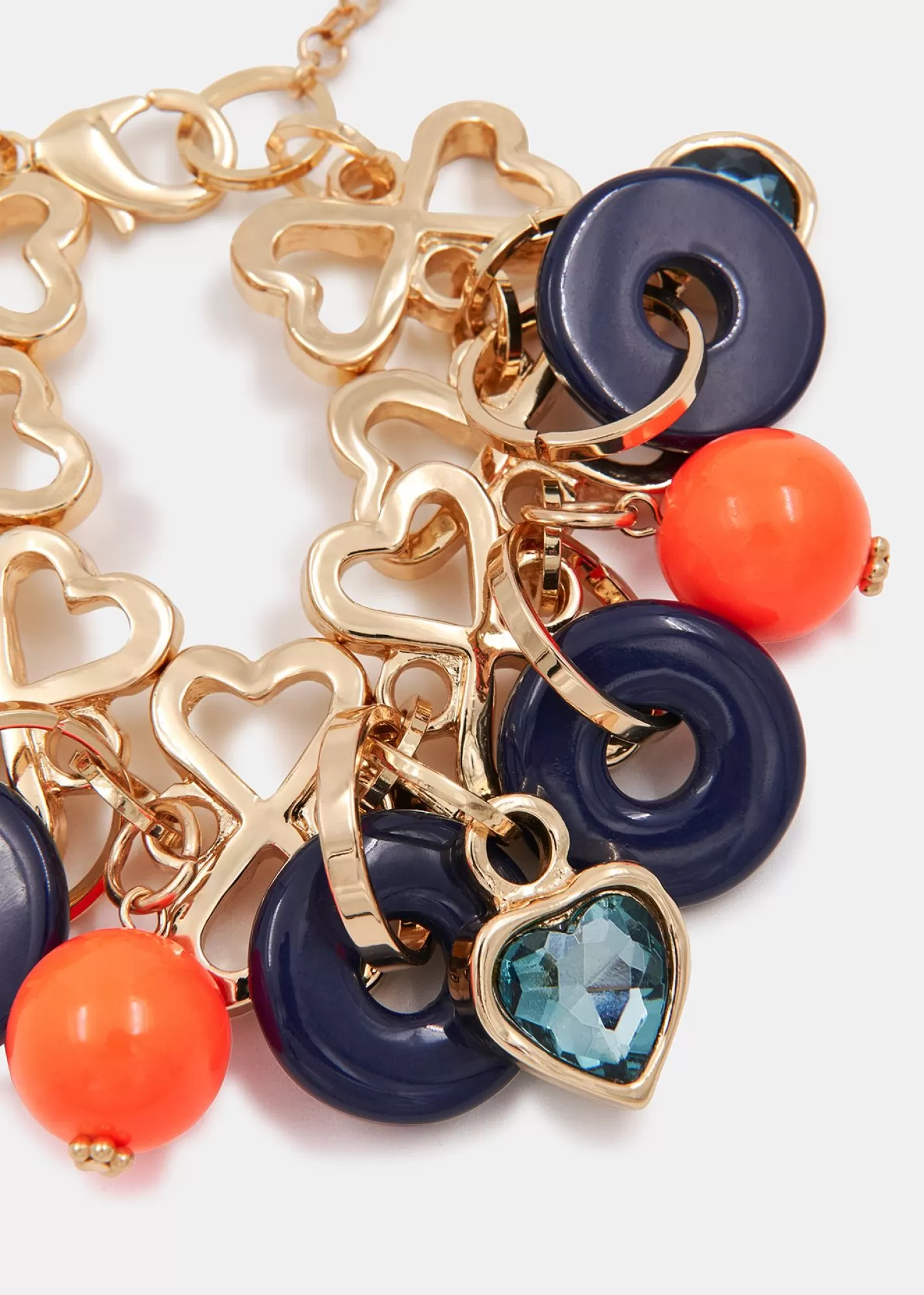 New Gold-tone heart-shaped chain bracelet with resin charms Fall 2024 Collection | Jewelry